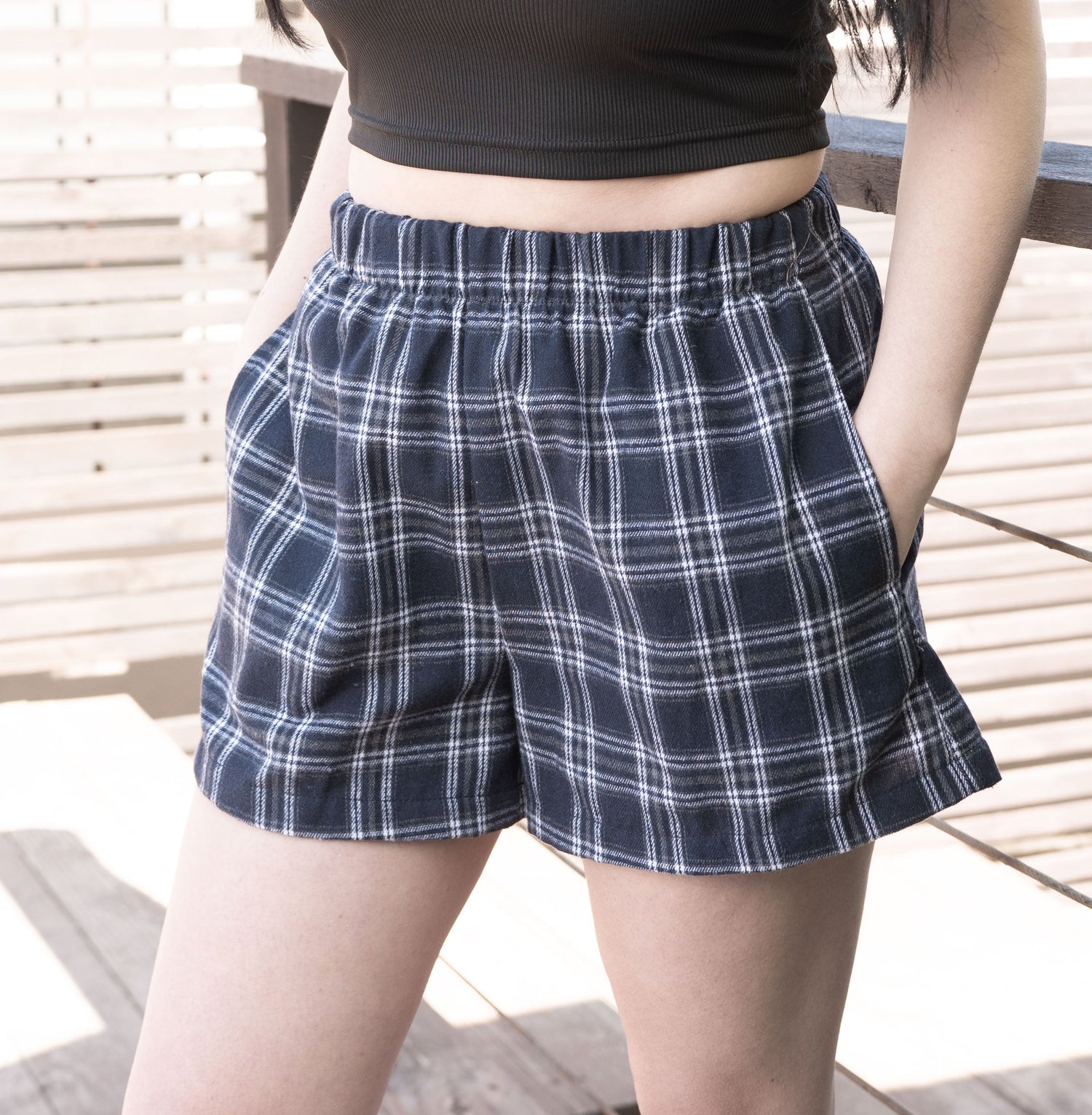 Side view of Easy Elasticized Waist Shorts.