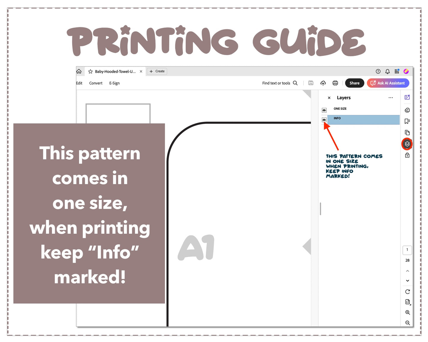 Baby Hooded Towel sewing pattern printing guide.