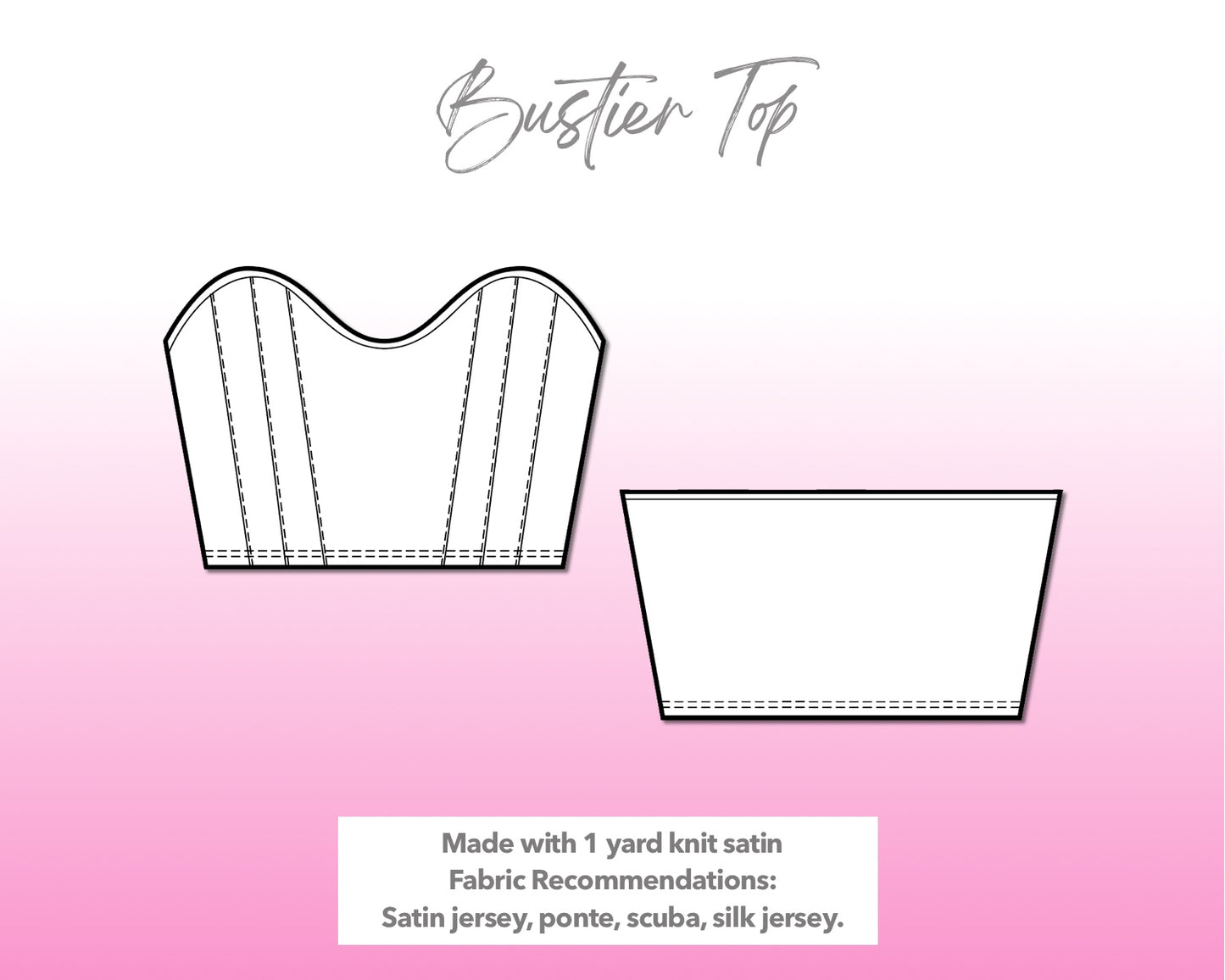 Illustration and detailed description for Bustier Knit Crop Top sewing pattern.
