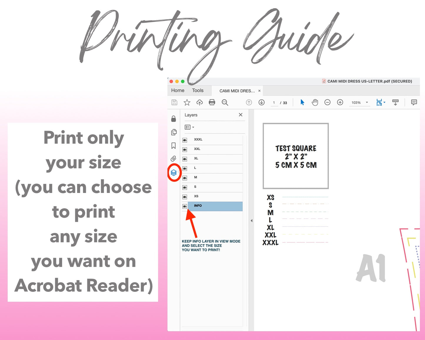 Cami Slip Midi Dress sewing pattern printing guide.