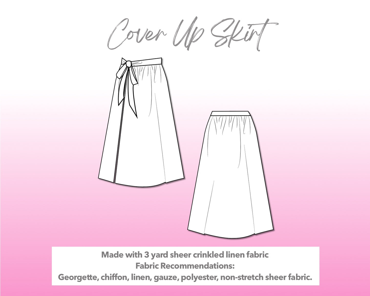 Illustration and detailed description for Cover Up Maxi Skirt sewing pattern.
