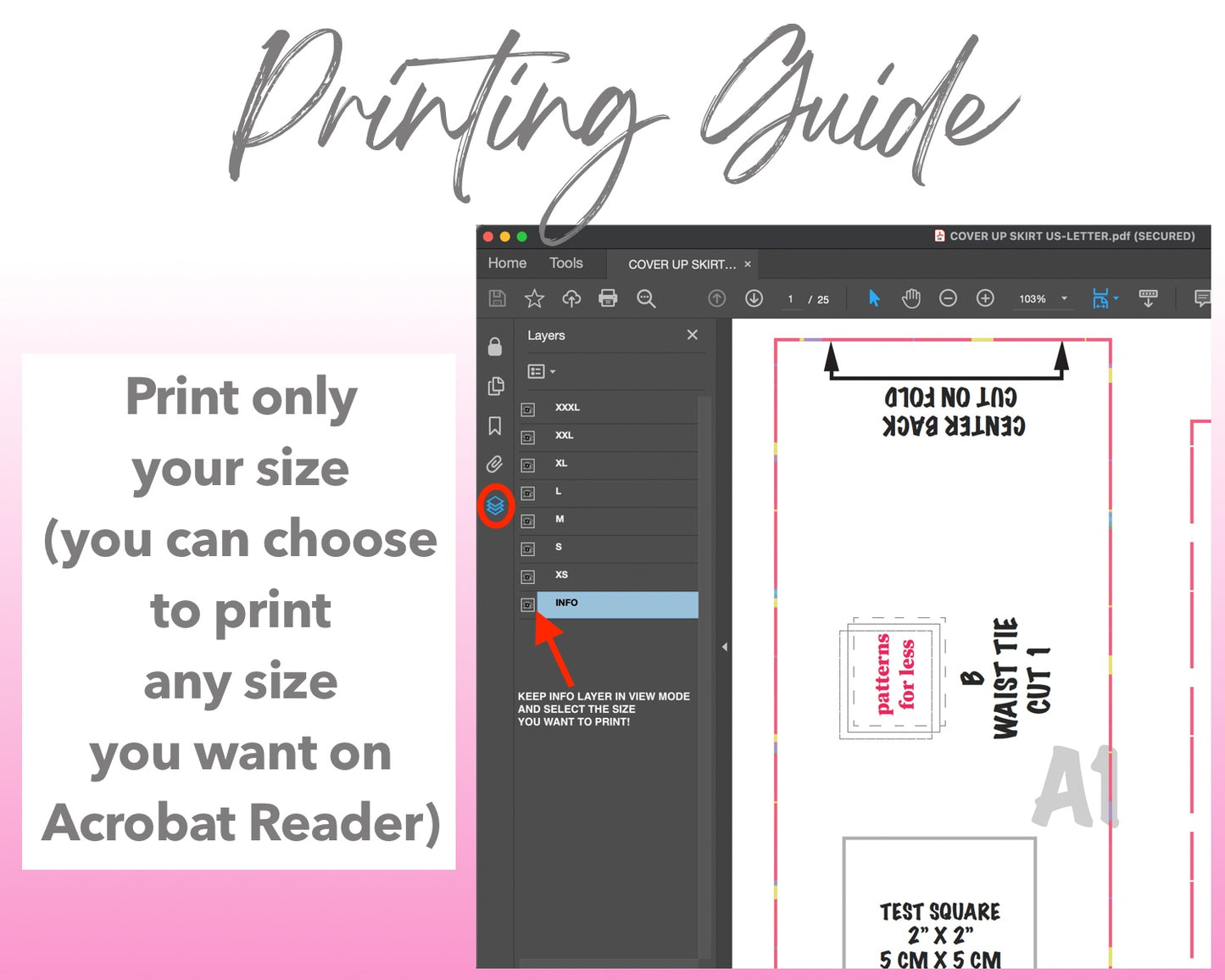 Cover Up Maxi Skirt sewing pattern printing guide.