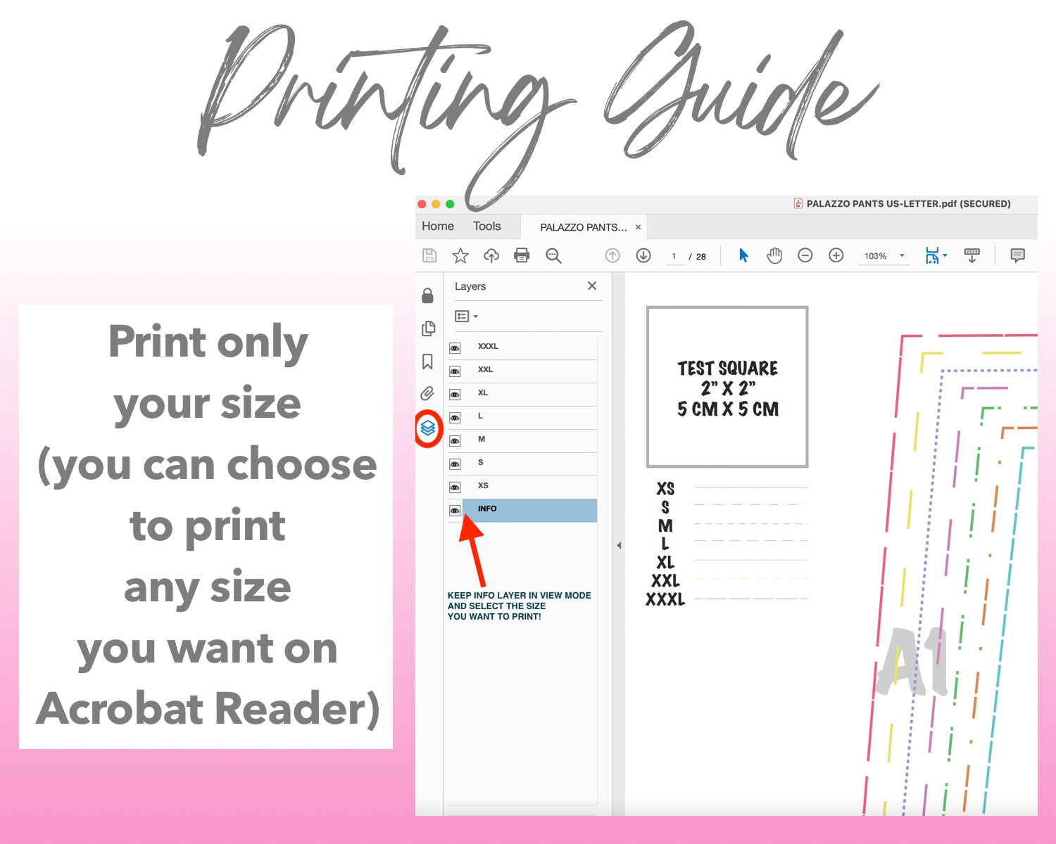 Drawstring Palazzo Pants sewing pattern printing guide.