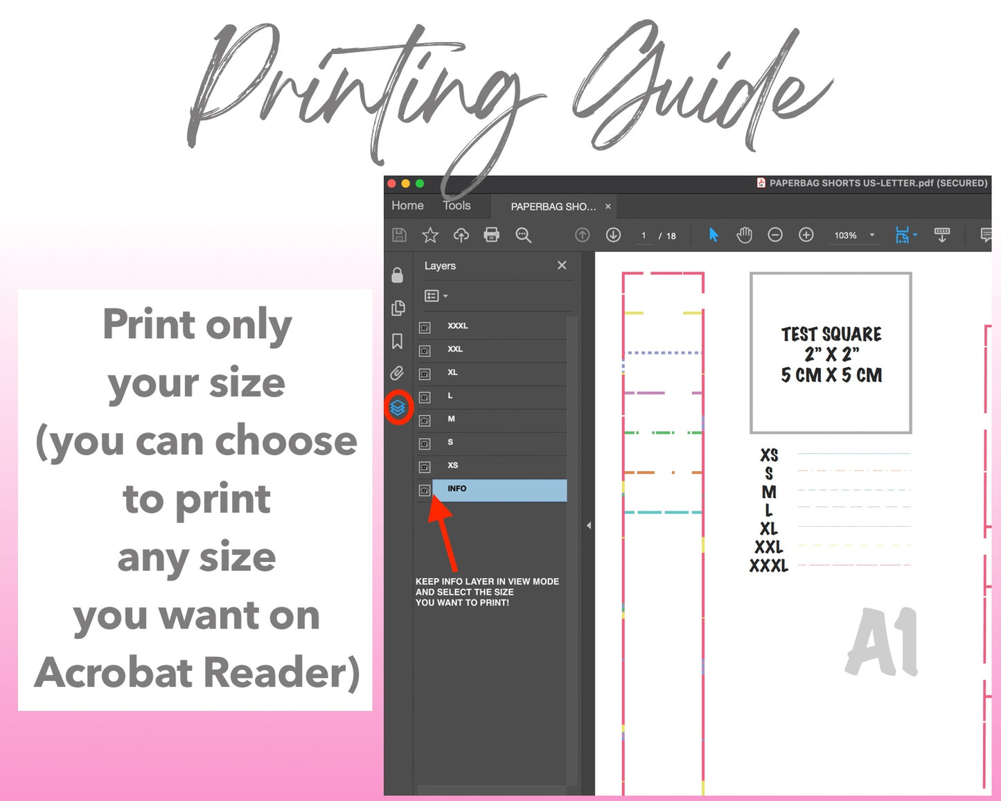 Drawstring Paperbag Shorts sewing pattern printing guide.
