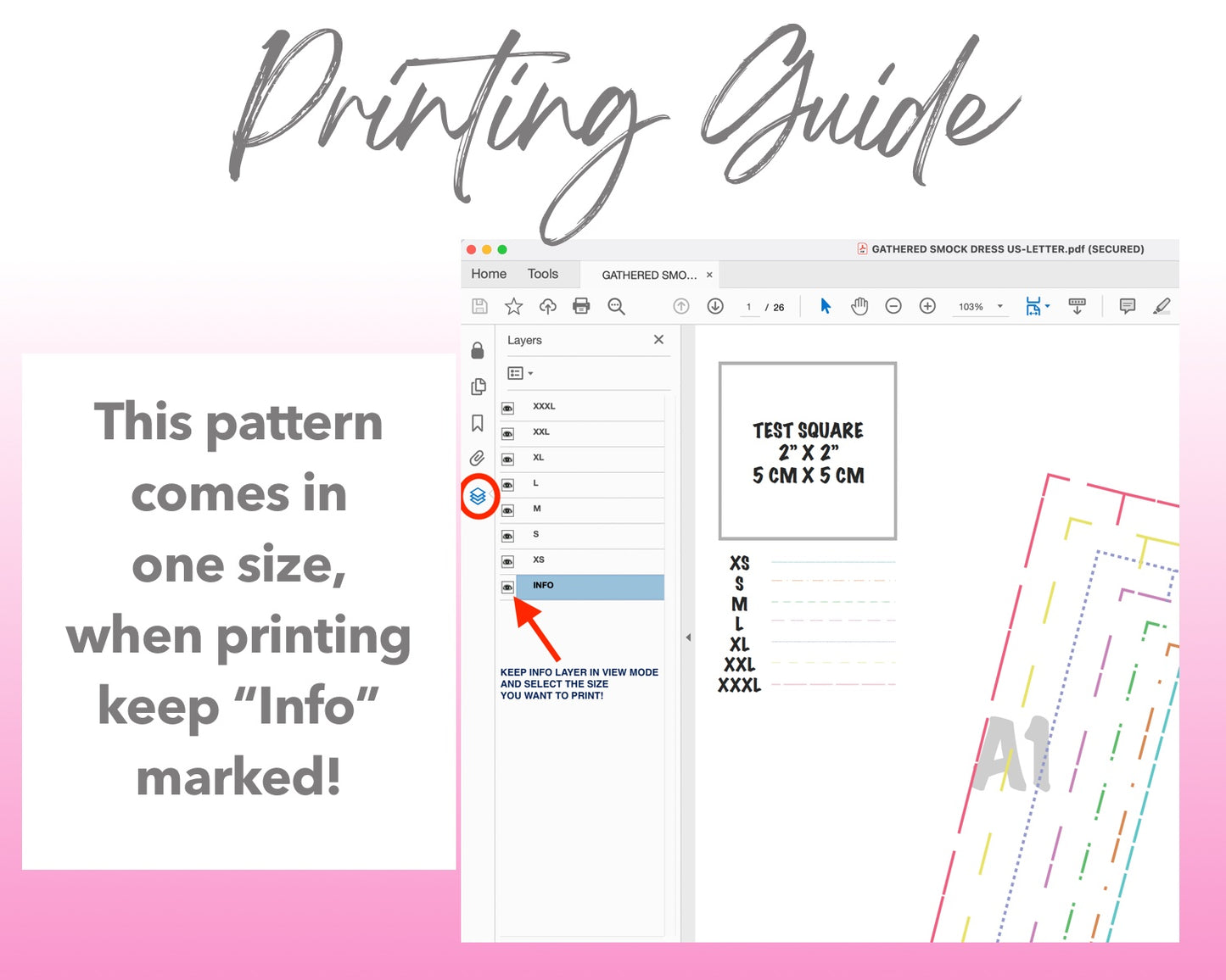 Gathered Smock Tunic Mini Dress sewing pattern printing guide.