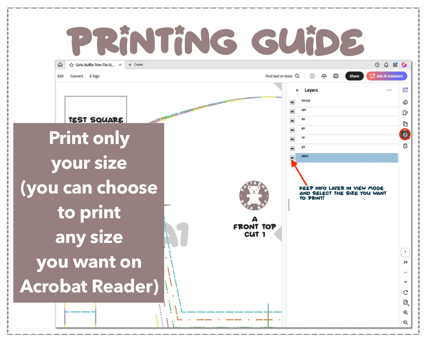Girls Ruffle Trim Tie Side Cami Dress sewing pattern printing guide.