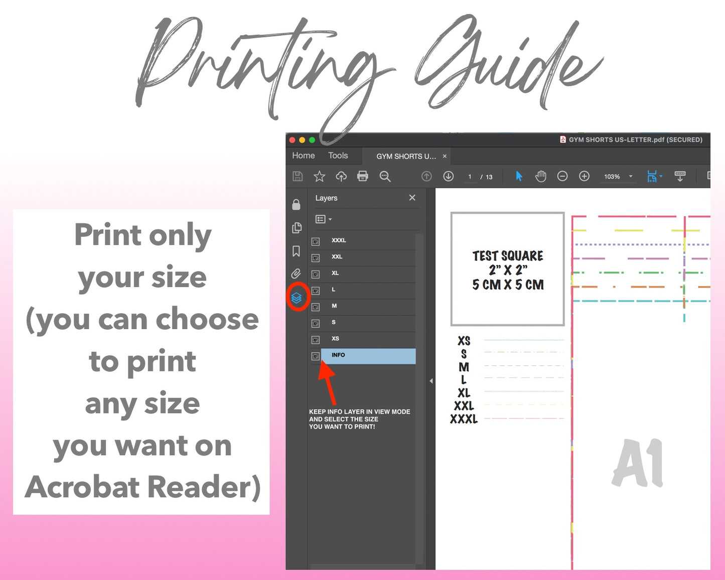 Gym Drawstring Knit Shorts sewing pattern printing guide.