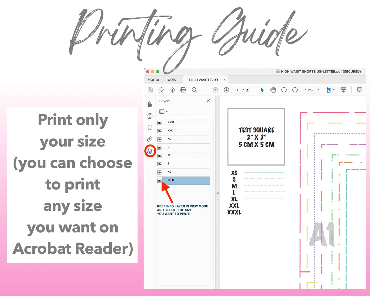 High Waist Shirred Shorts sewing pattern printing guide.