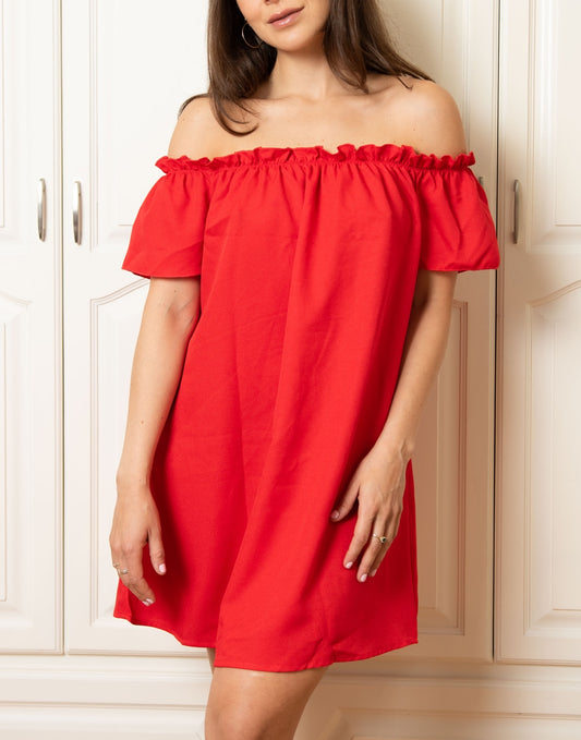 Front view of Off Shoulder Mini Dress.