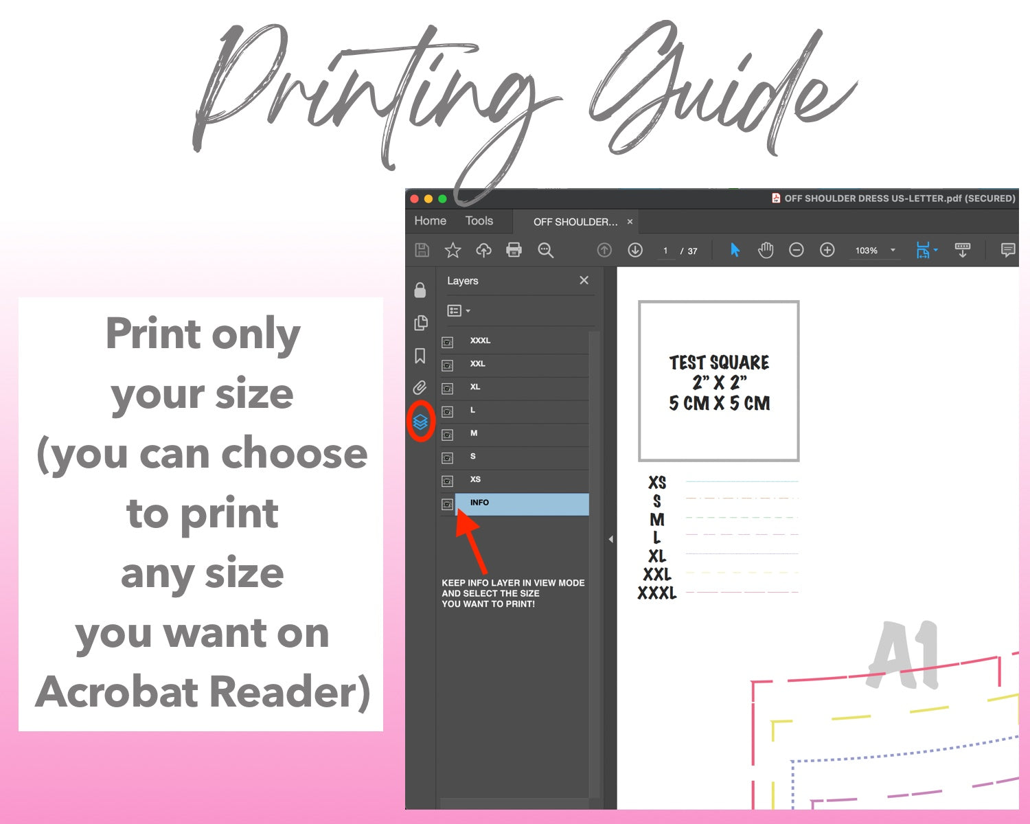 Off Shoulder Mini Dress sewing pattern printing guide.
