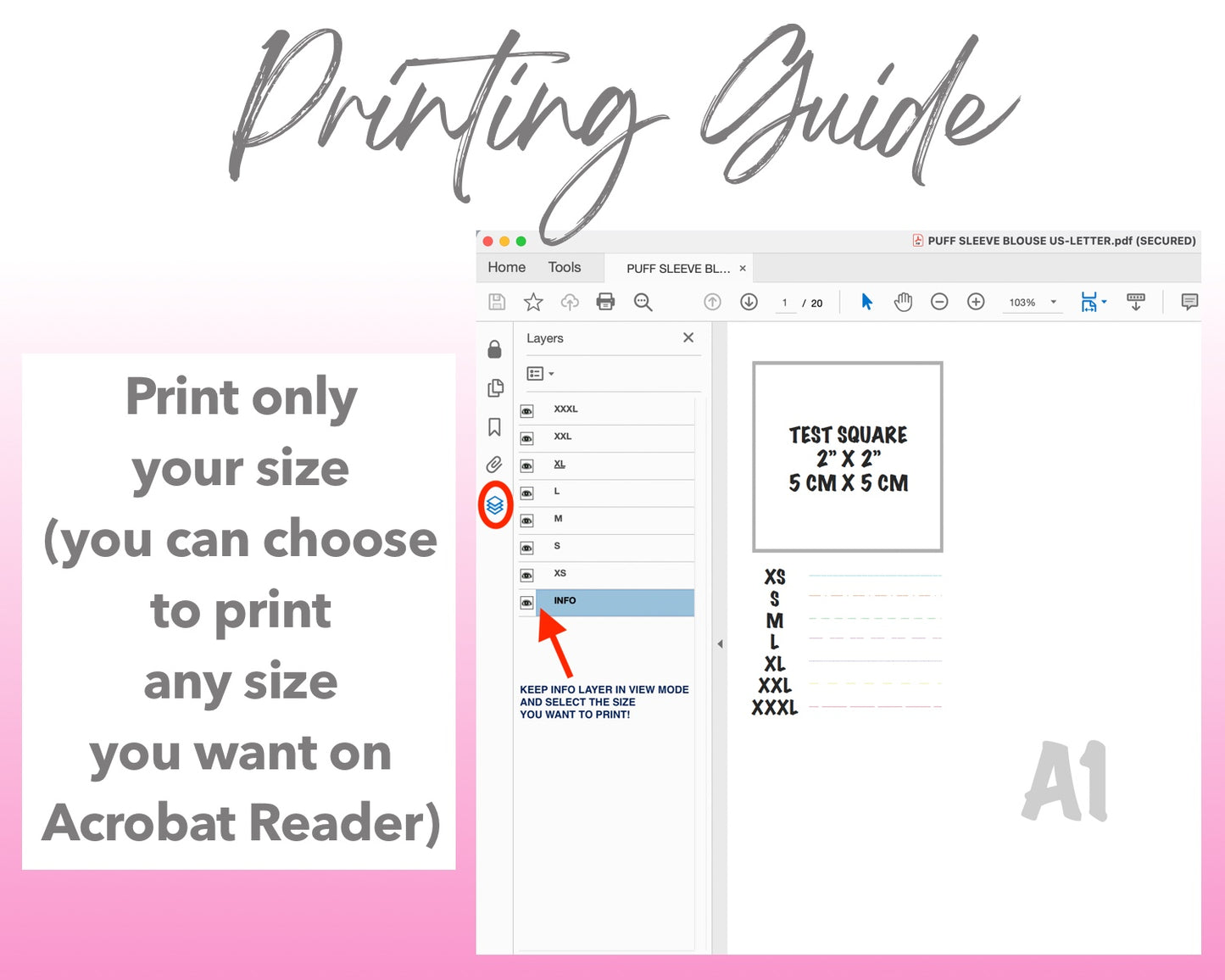 Puff Sleeve Blouse sewing pattern printing guide.
