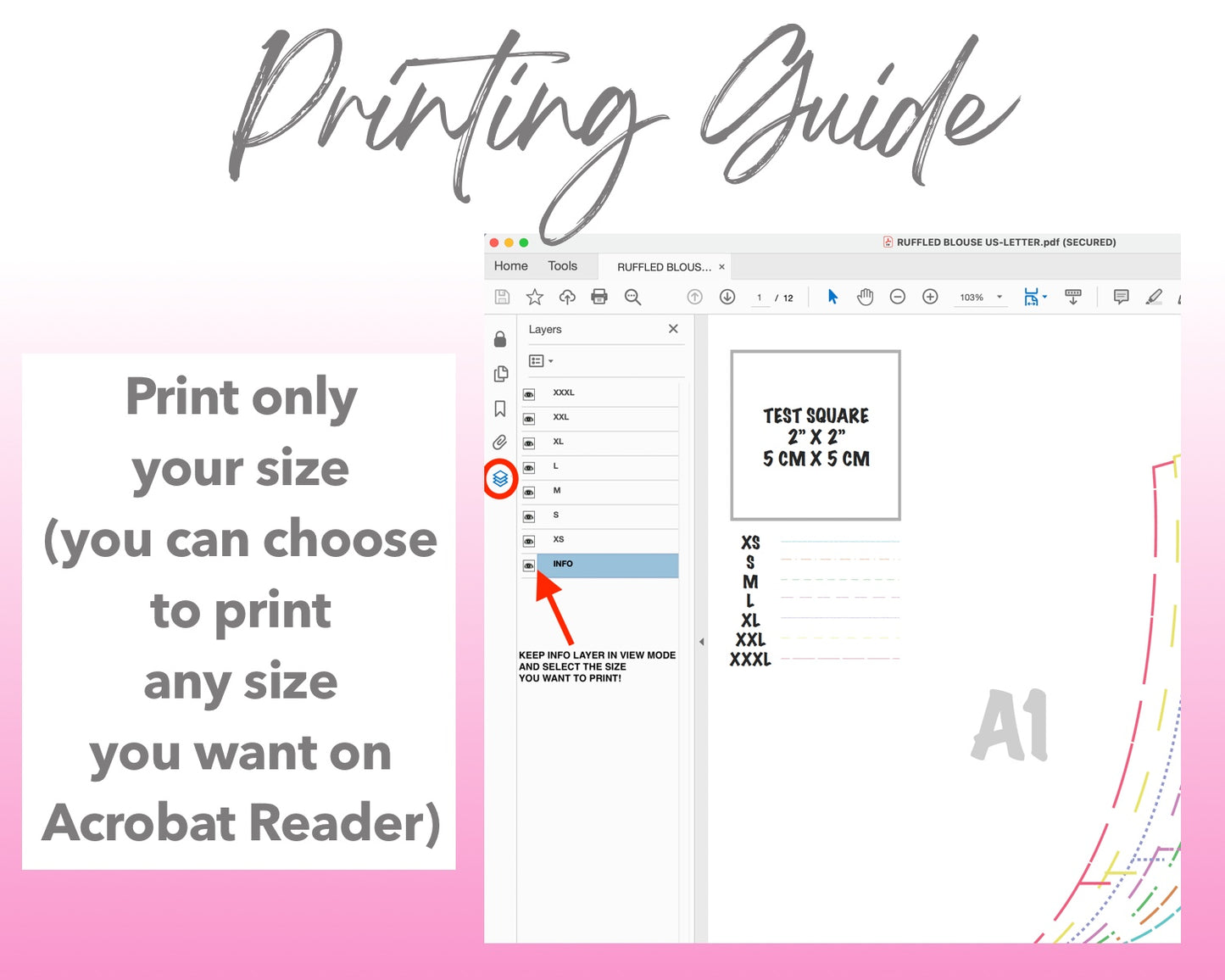 Ruffled Sleeveless Blouse sewing pattern printing guide.