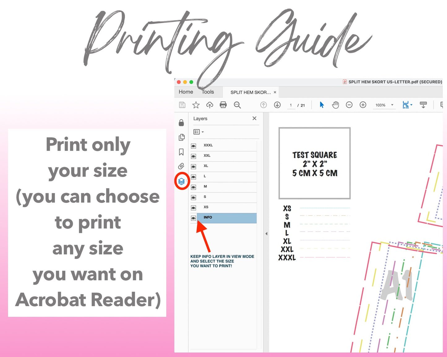 Split Hem Skort sewing pattern printing guide.