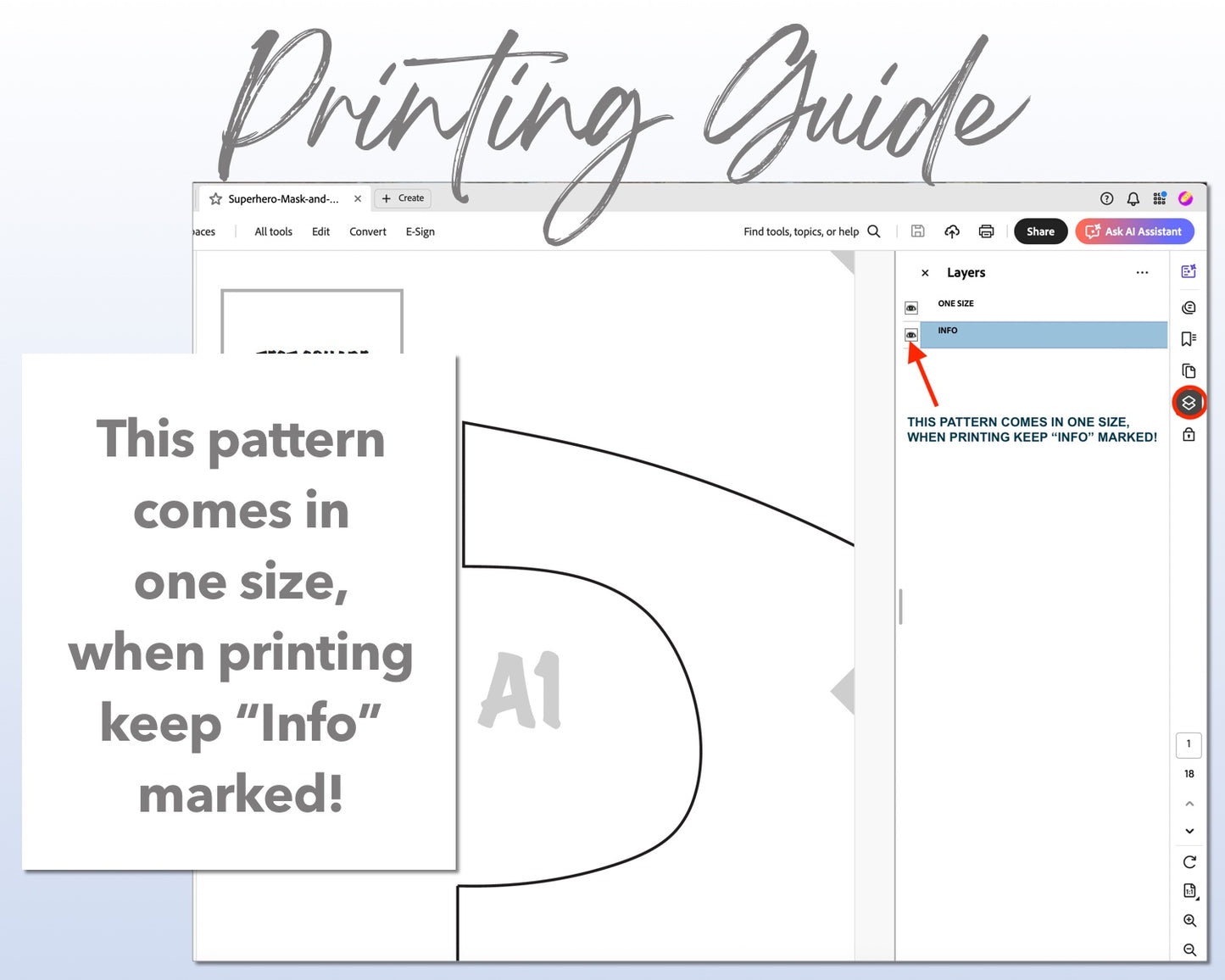 Superhero Mask and Cape Set sewing pattern printing guide.