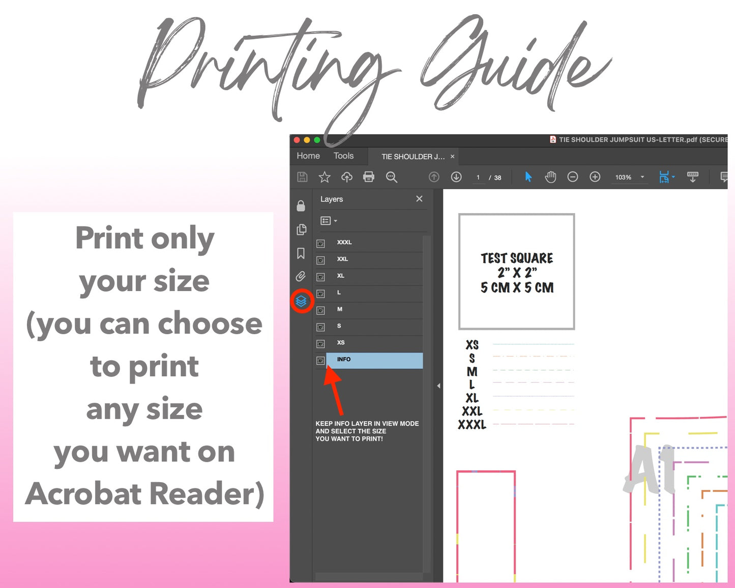 Tie Shoulder Jumpsuit sewing pattern printing guide.