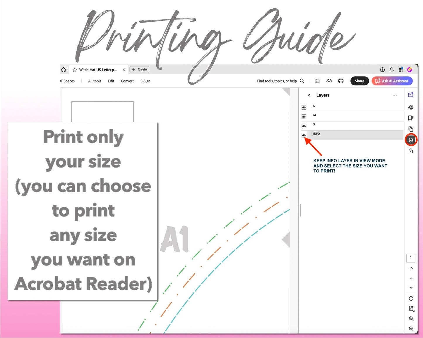 Witch Hat sewing pattern printing guide.
