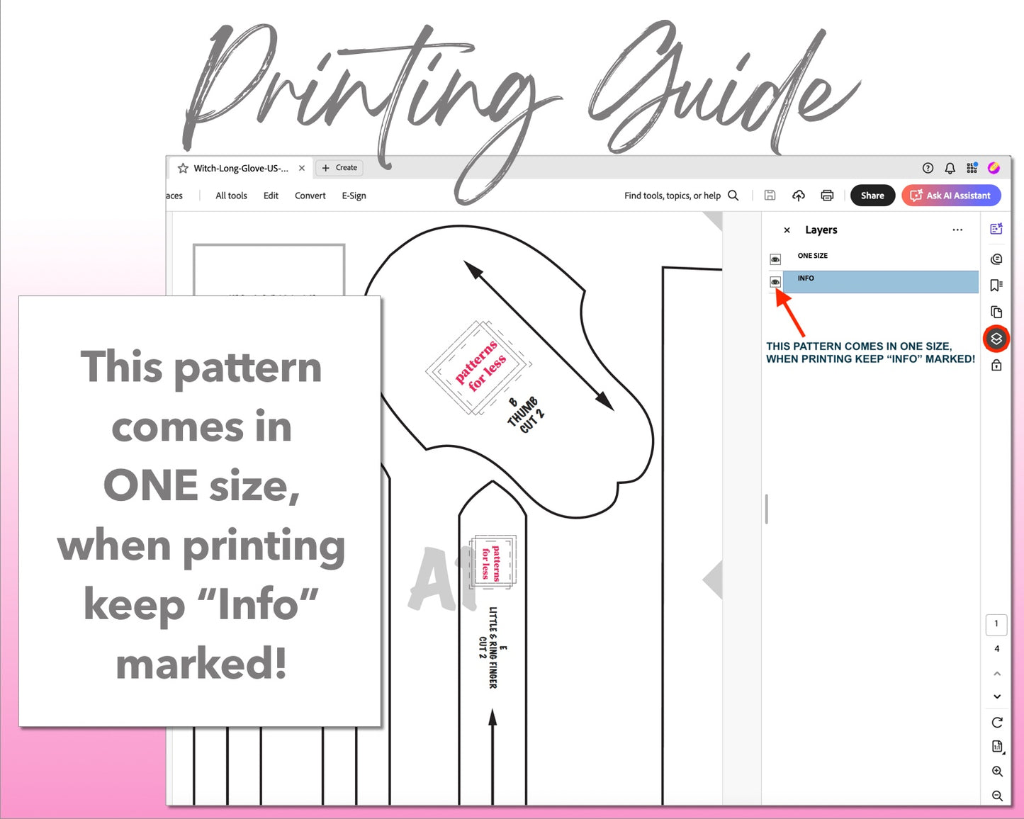 Witch Long Gloves sewing pattern printing guide.