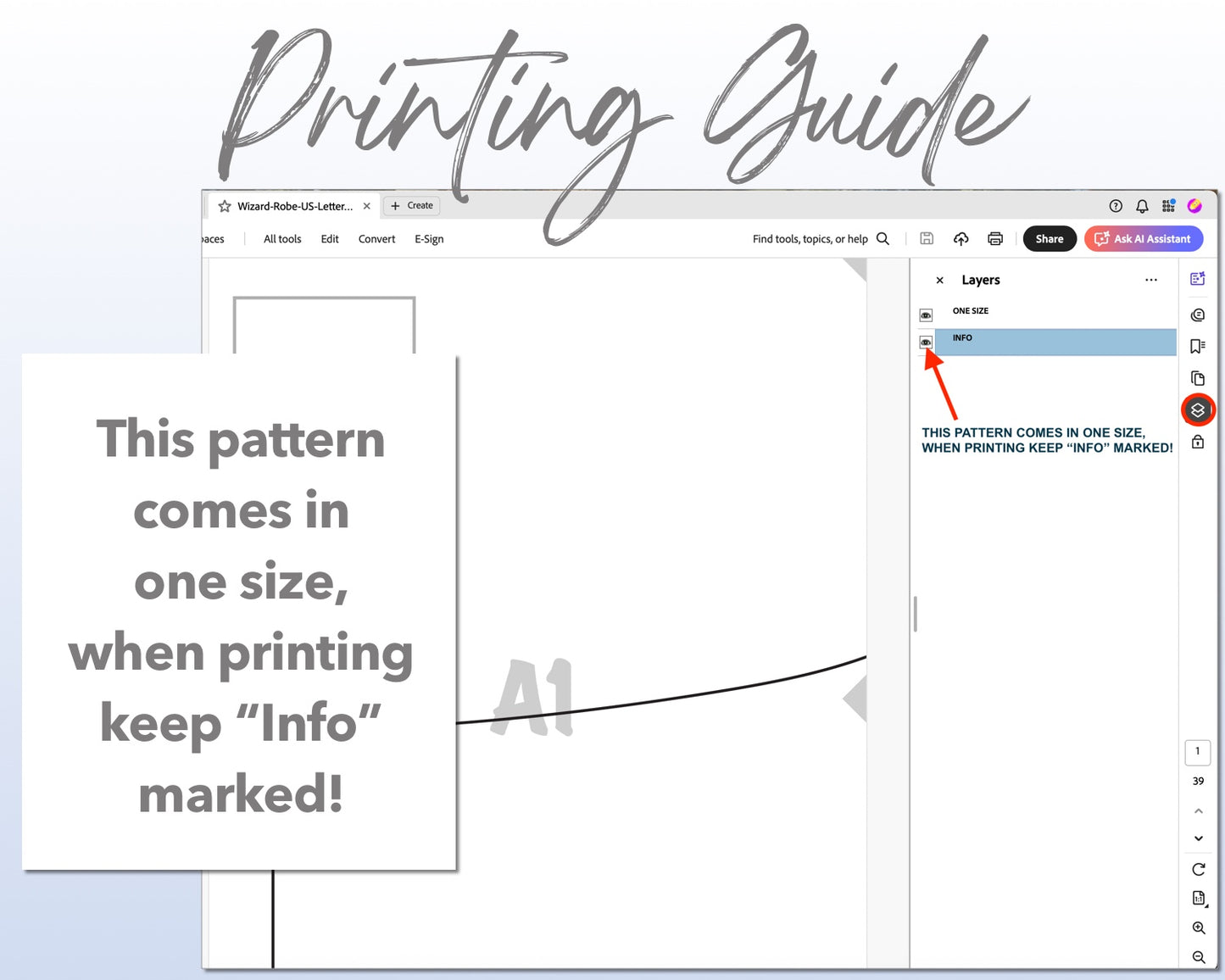 Wizard Robe sewing pattern printing guide.