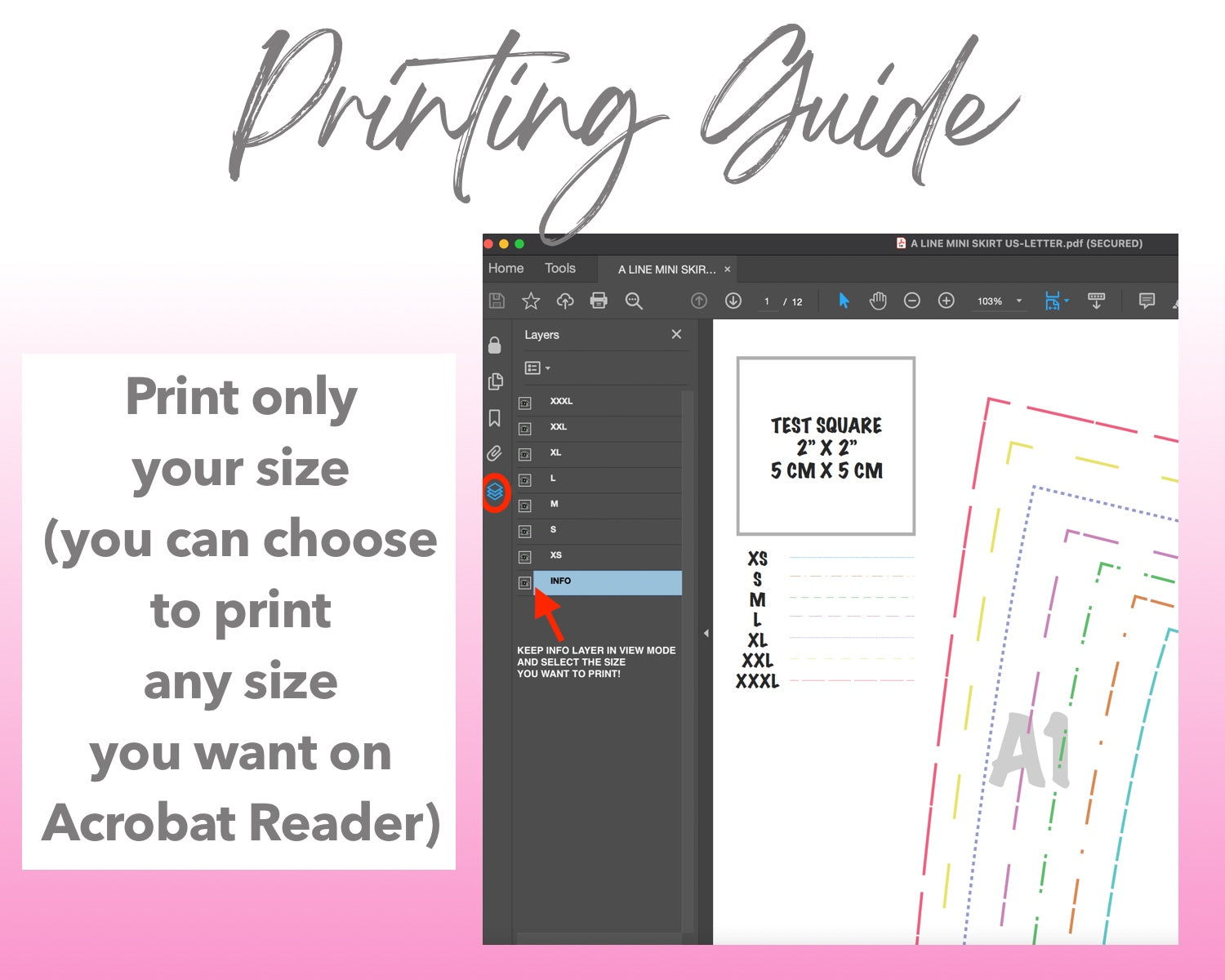 A Line Mini Skirt sewing pattern printing guide.