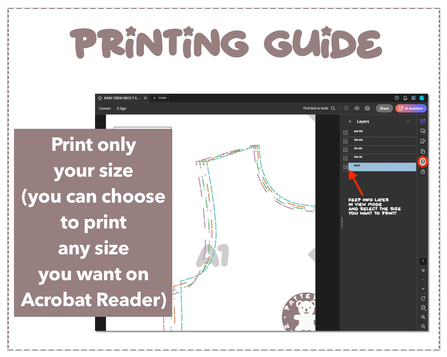 Baby Crew Neck T-Shirt Romper sewing pattern printing guide.