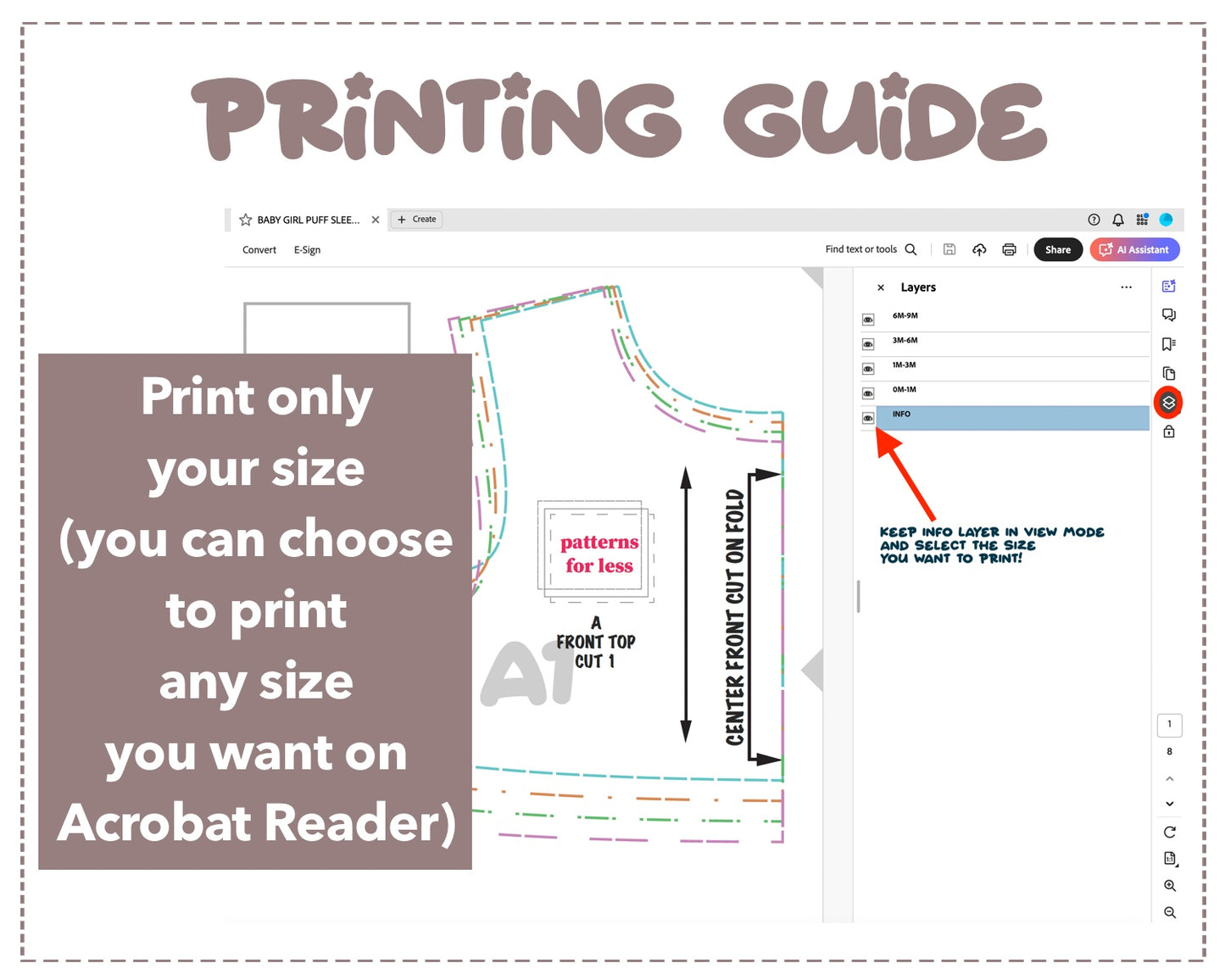 Baby Girl Puff Sleeve Onesie sewing pattern printing guide.