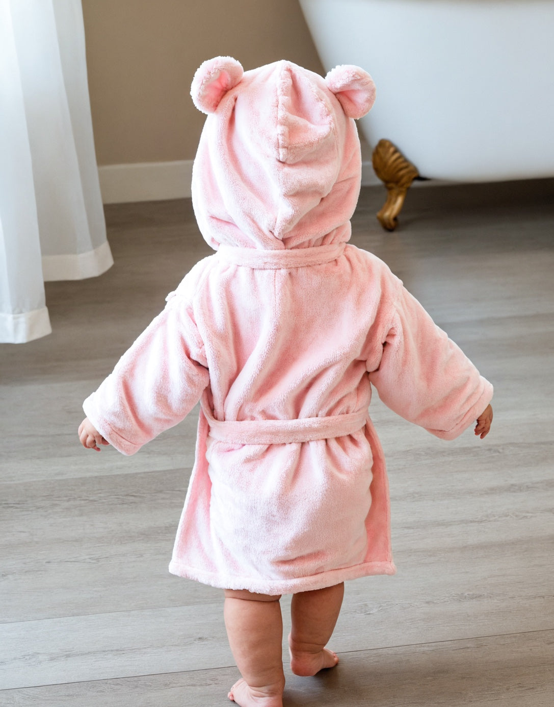 Back view of Baby Teddy Ear Hooded Bathrobe.