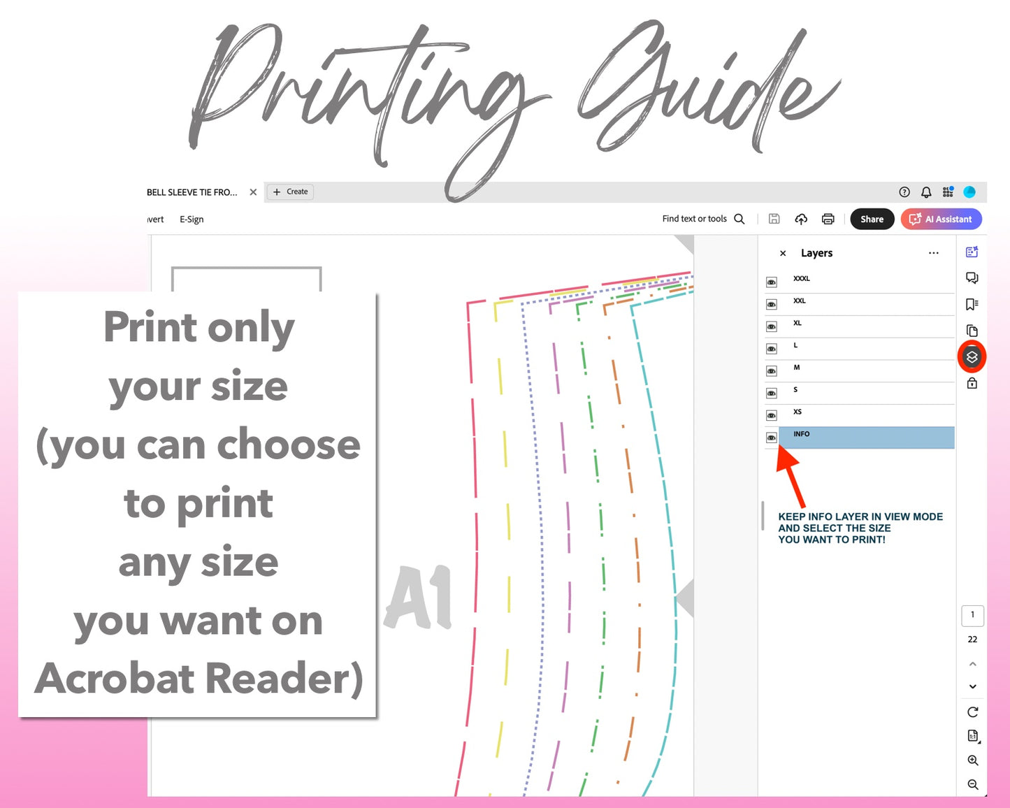 Bell Sleeve Tie Front Peplum Top sewing pattern printing guide.