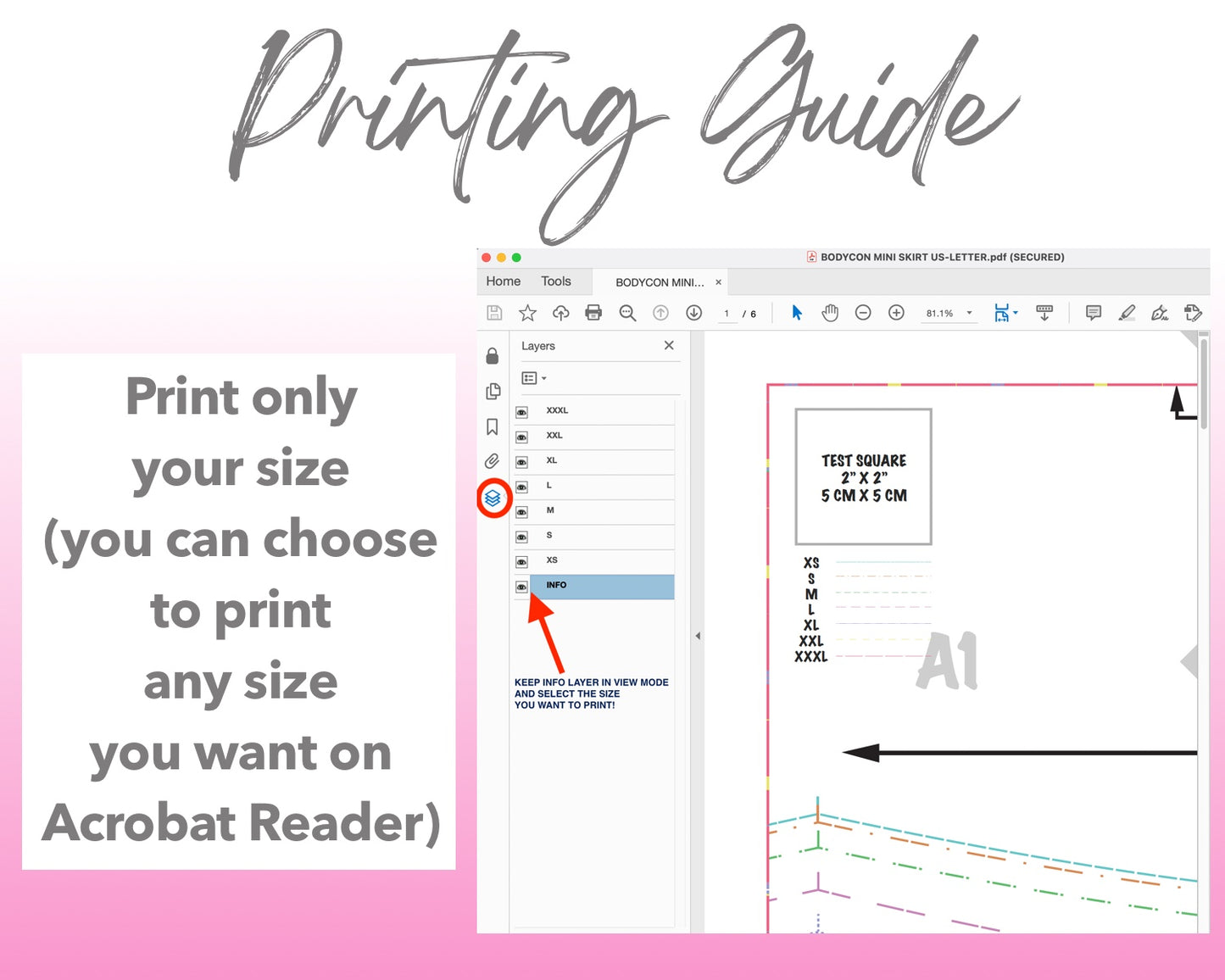 Bodycon Mini Skirt sewing pattern printing guide.