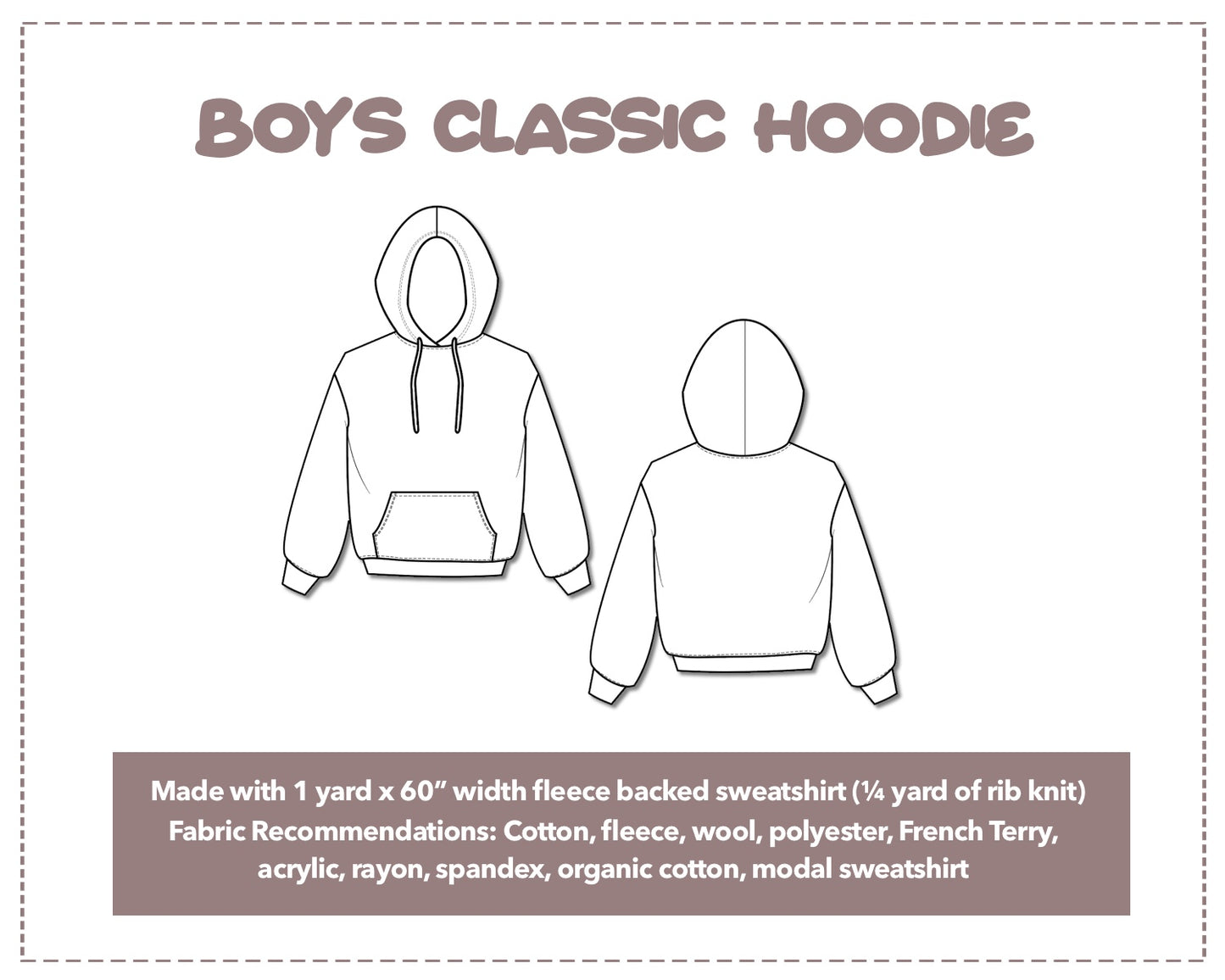 Illustration and detailed description for Girls Hoodie sewing pattern.