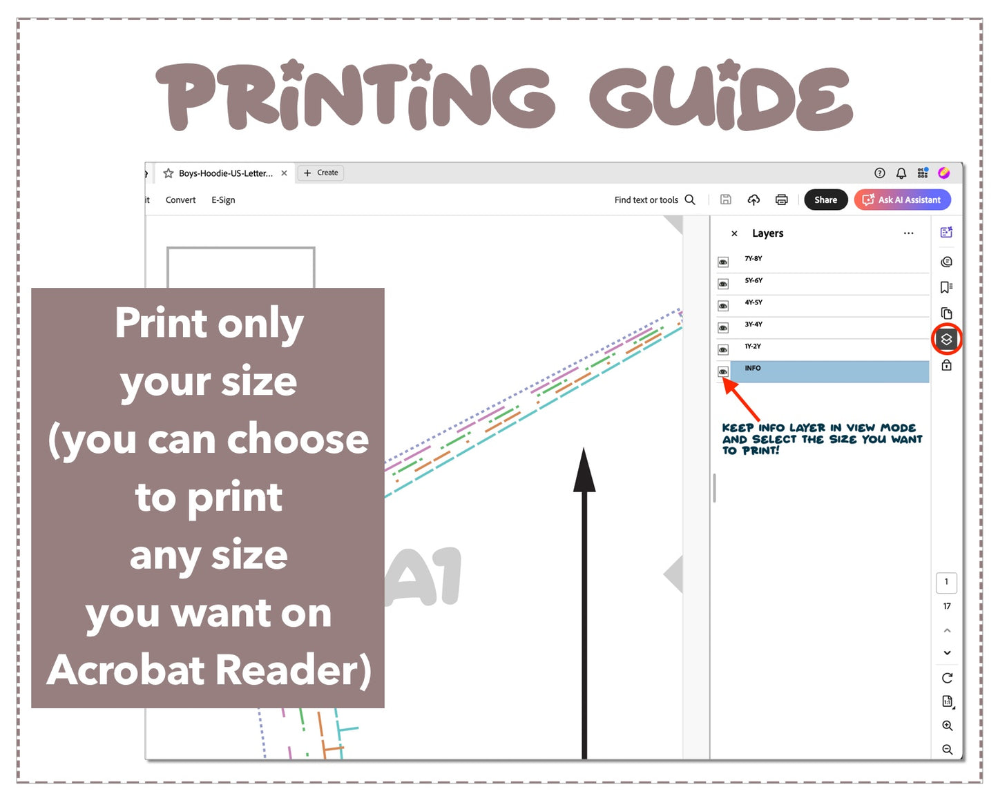 Girls Hoodie sewing pattern printing guide.