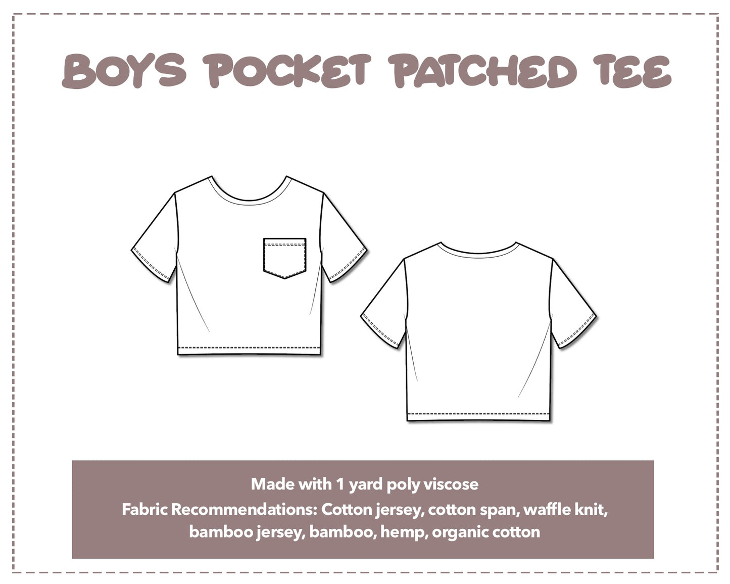 Illustration and detailed description for Boys Pocket Patched Tee sewing pattern.