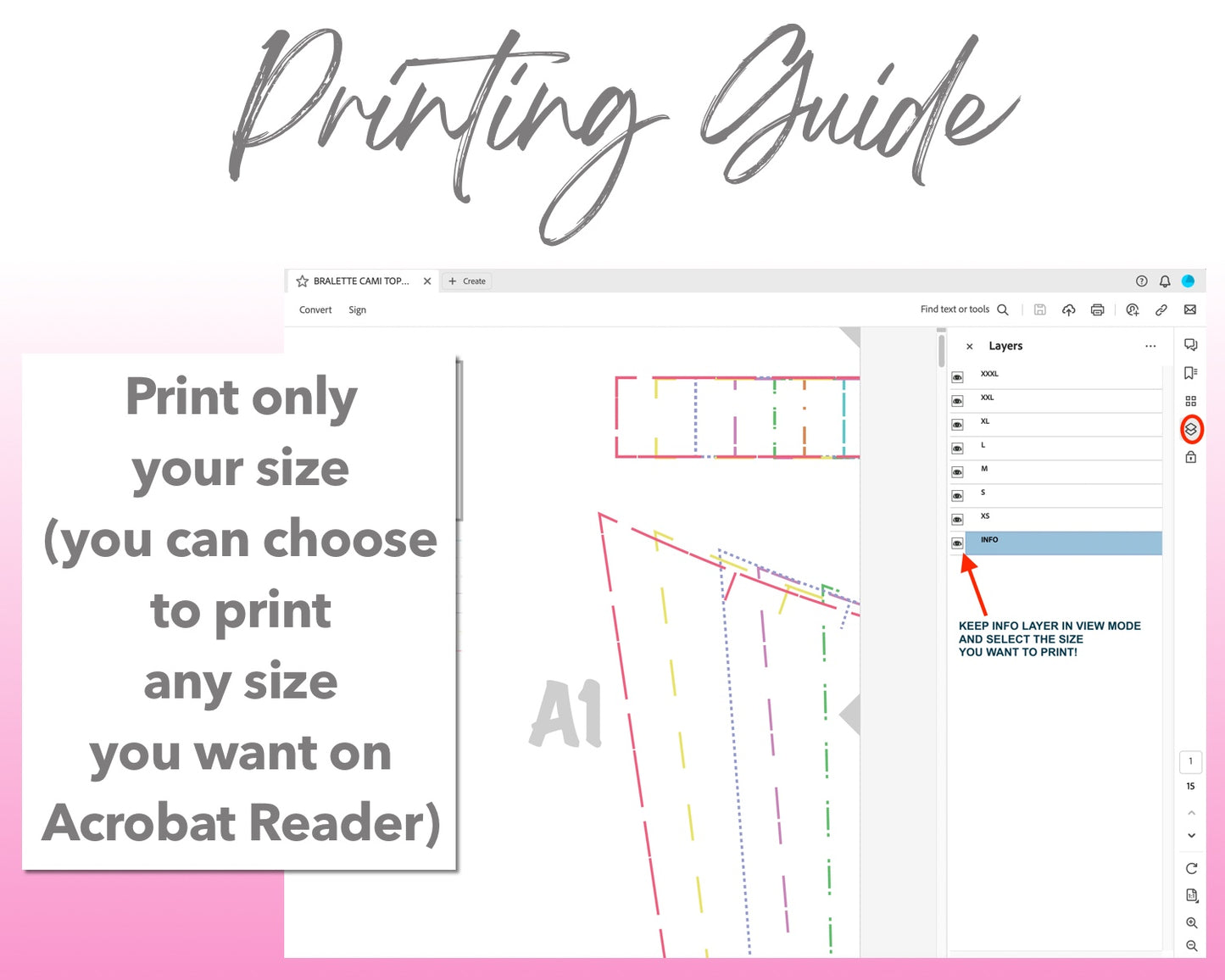 Bralette Cami Top sewing pattern printing guide.