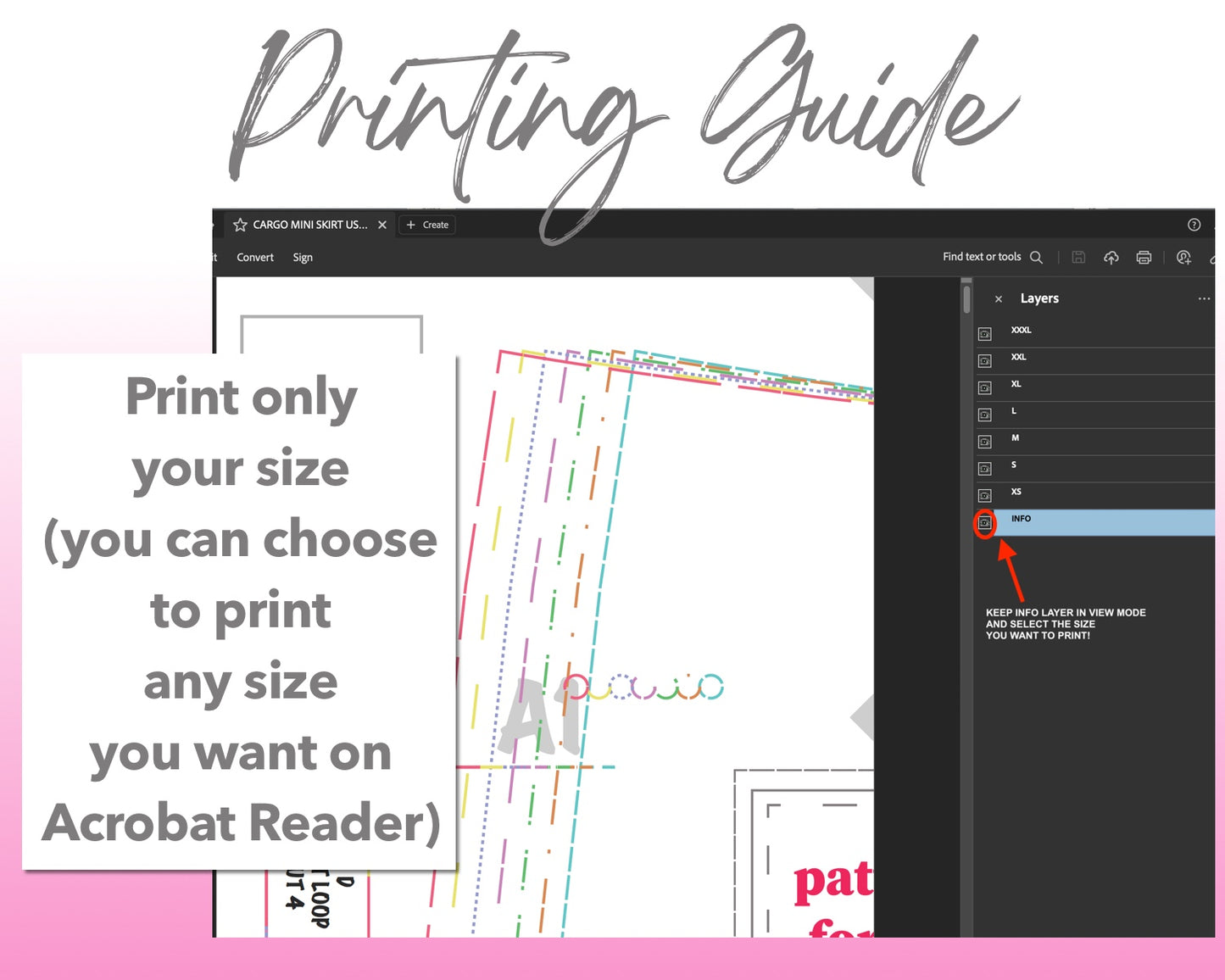 Cargo Mini Skirt sewing pattern printing guide.