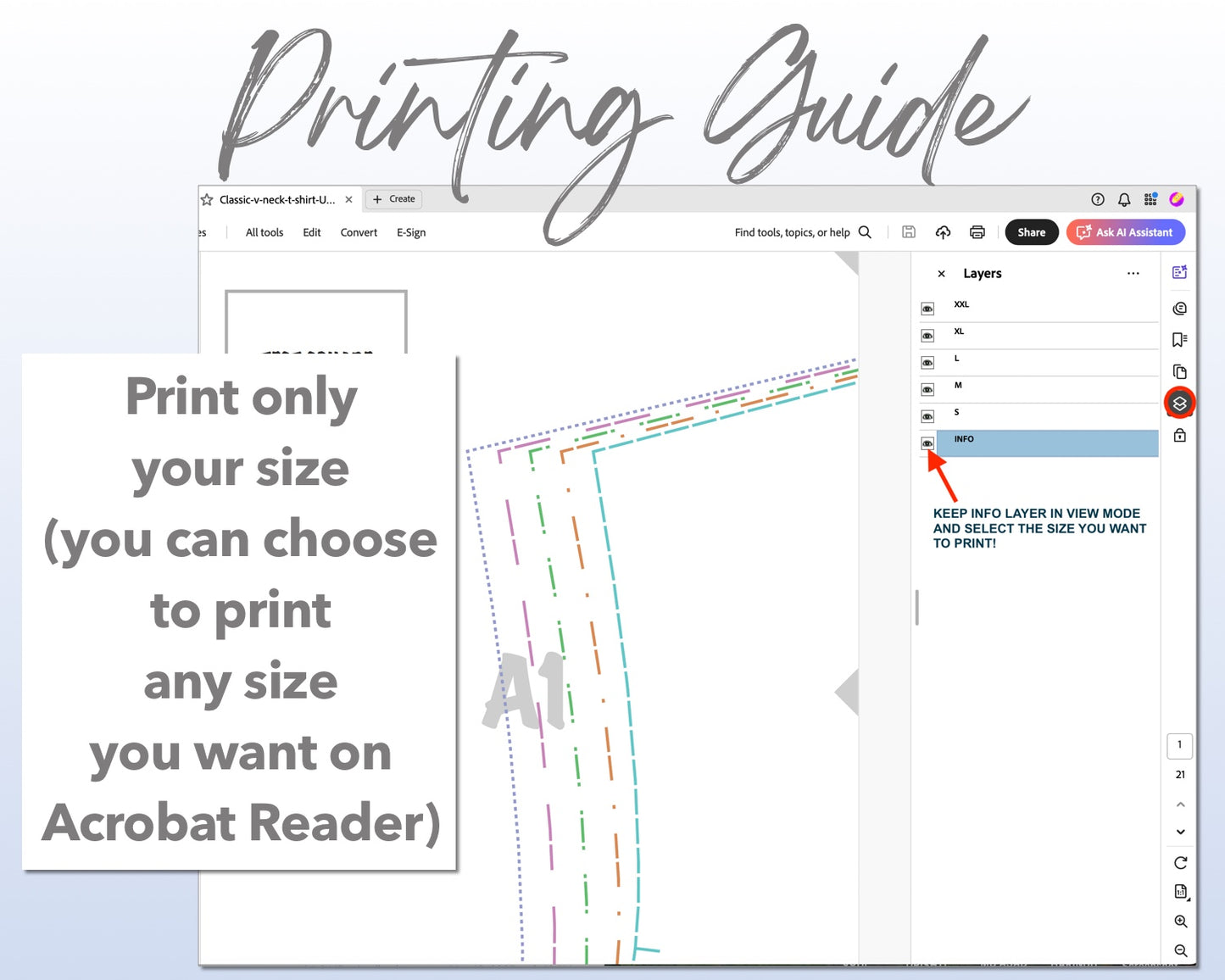 Classic V-Neck T-Shirt sewing pattern printing guide.