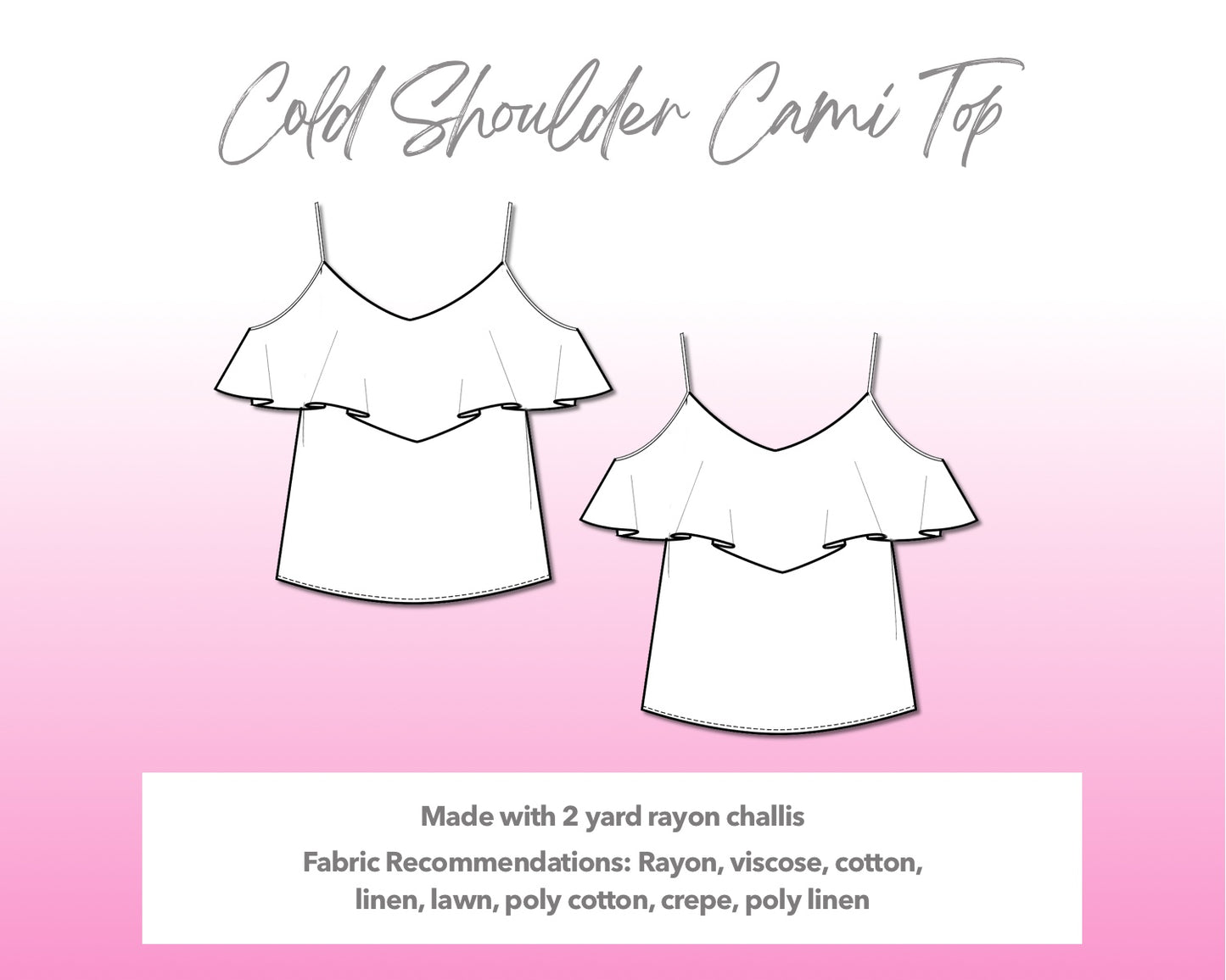 Illustration and detailed description for Cold Shoulder Cami Top sewing pattern.