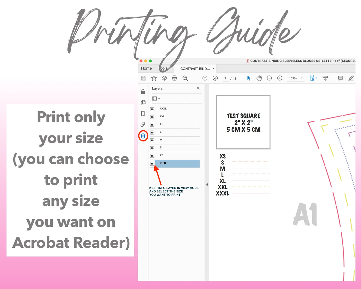 Contrast Binding Sleeveless Blouse sewing pattern printing guide.