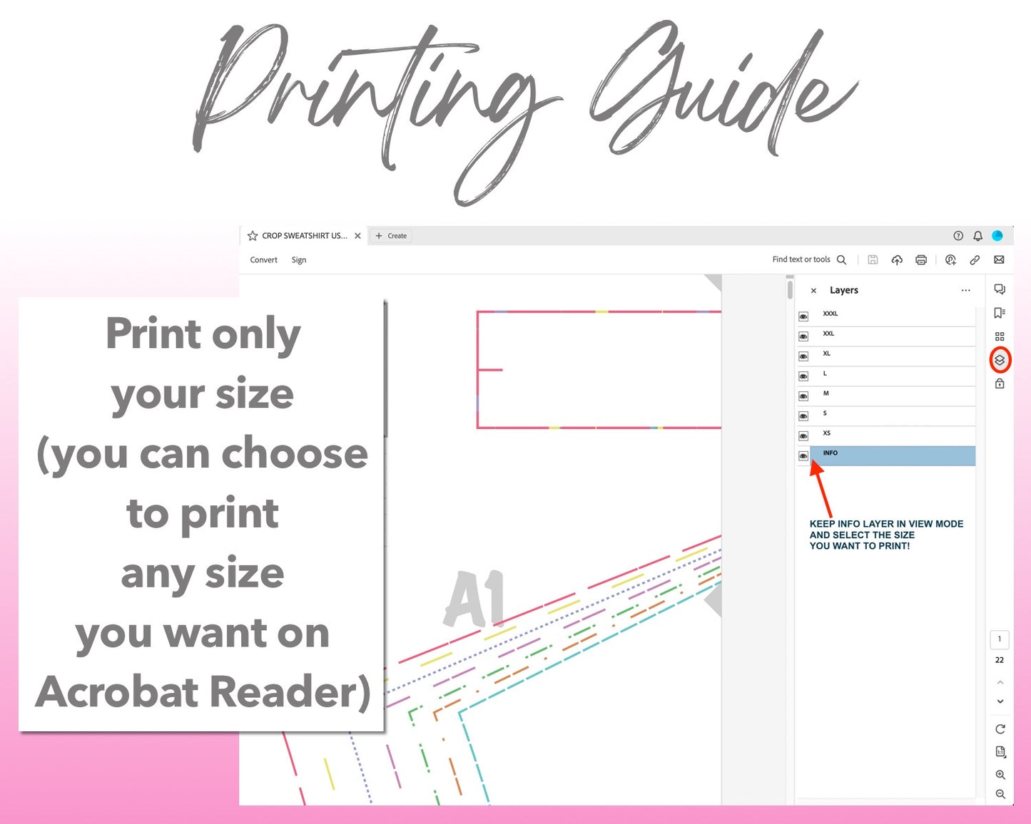 Crop Sweatshirt sewing pattern printing guide.