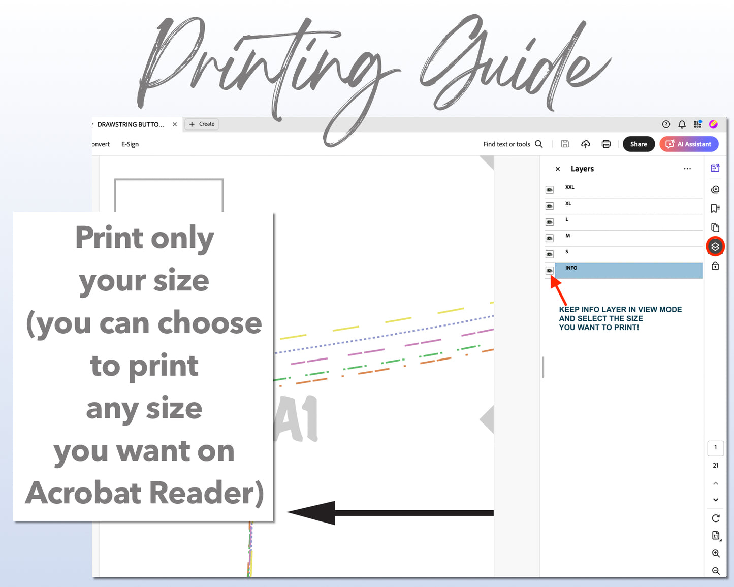 Drawstring Button Front Shorts sewing pattern printing guide.