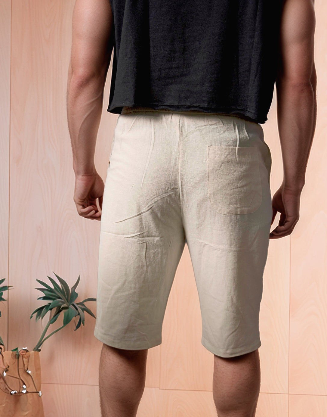 Back view of Drawstring Knee Length Shorts.