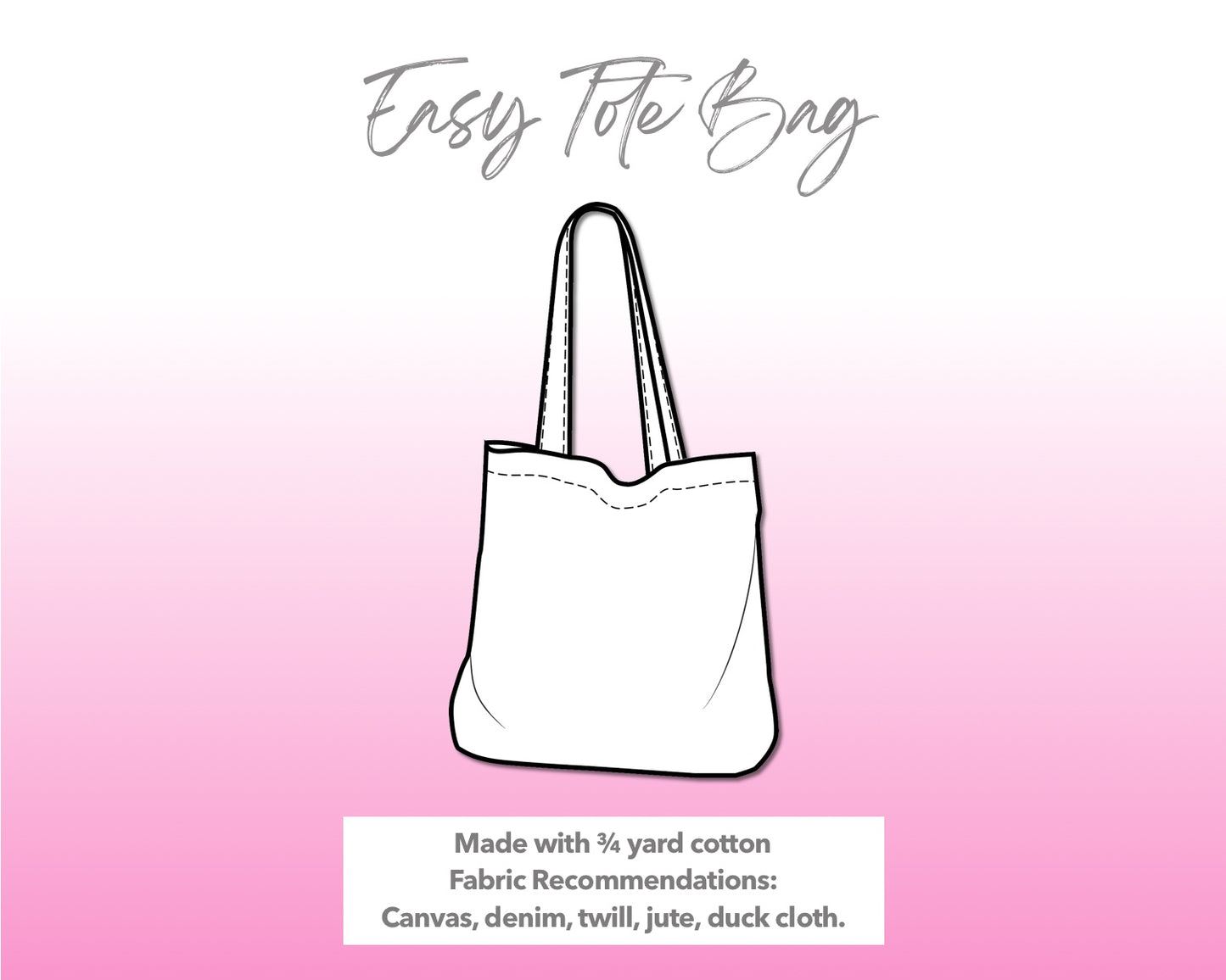 Illustration and detailed description for Easy Tote Bag sewing pattern.