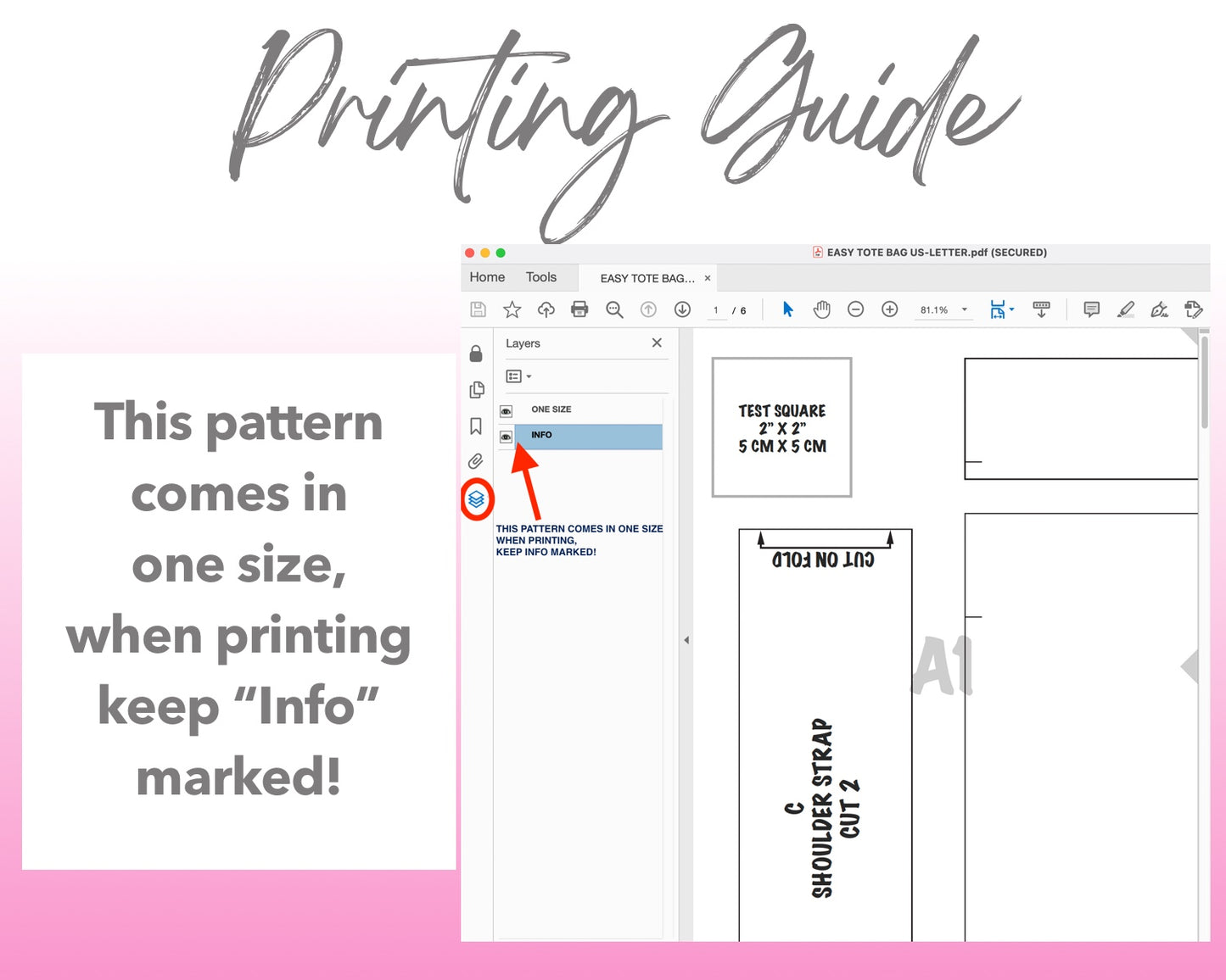 Easy Tote Bag sewing pattern printing guide.