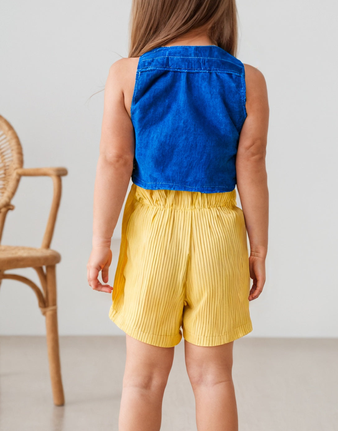 Back view of Girls Cami Romper And Vest Set.