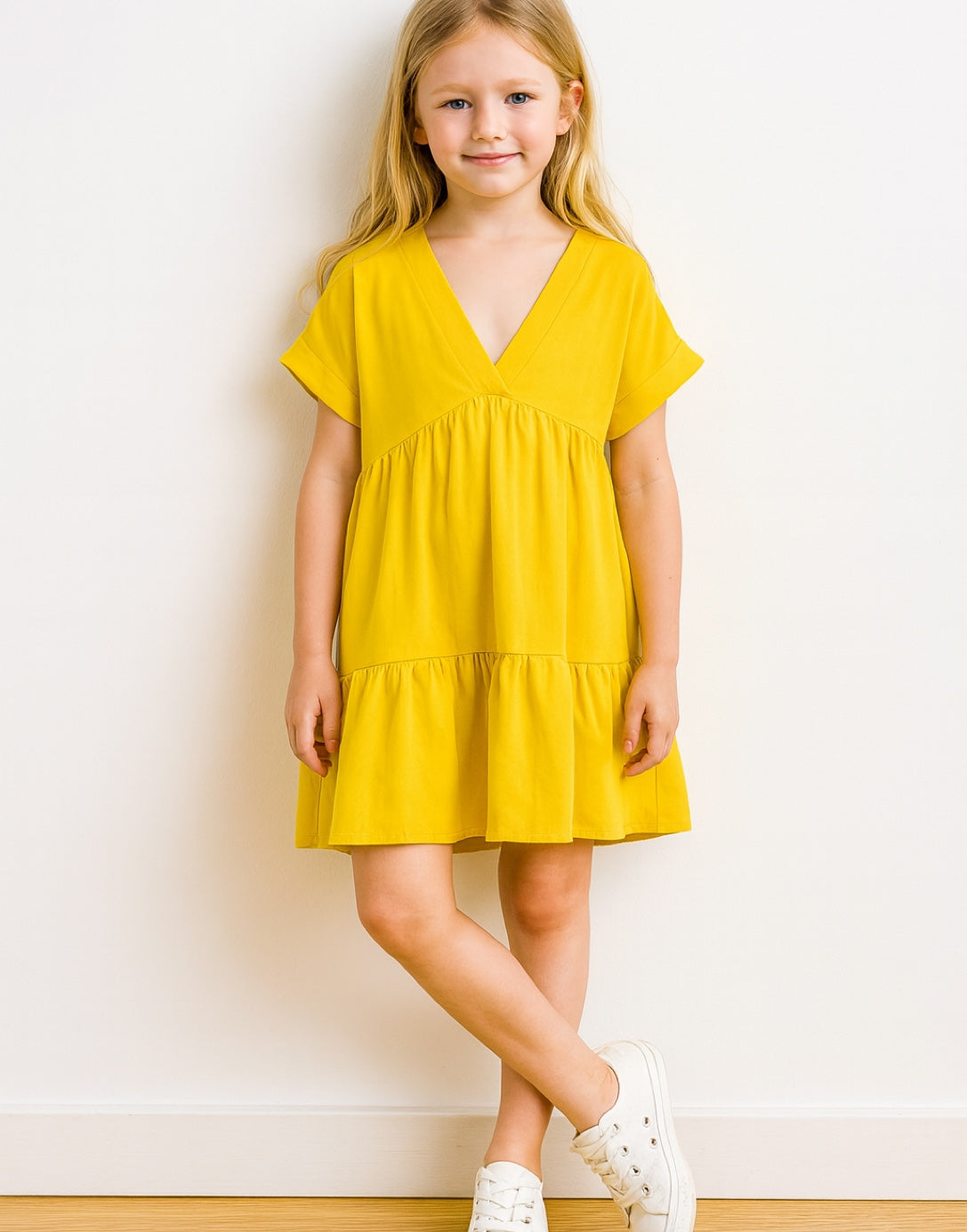 Front view of Girls Gathered Smock Dress.