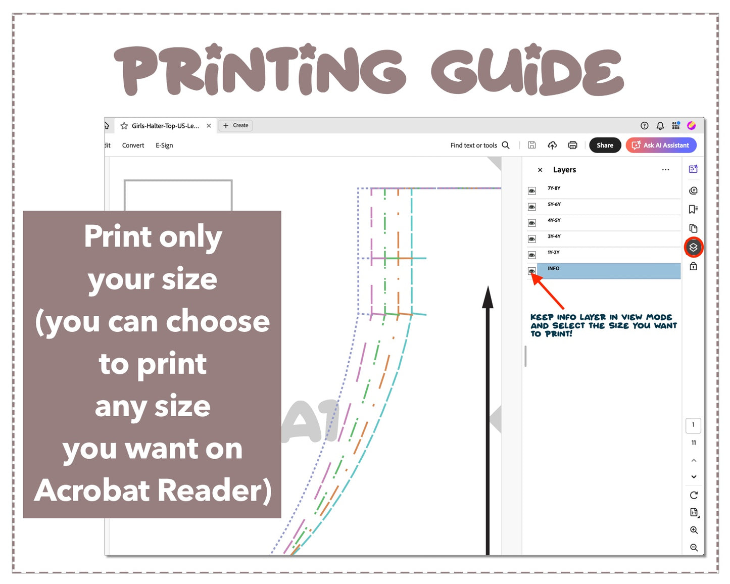 Girls Halter Top sewing pattern printing guide.