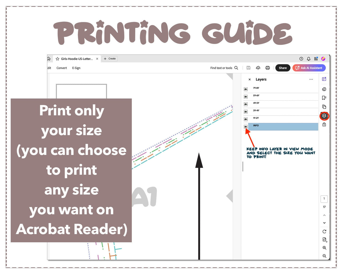 Girls Hoodie sewing pattern printing guide.