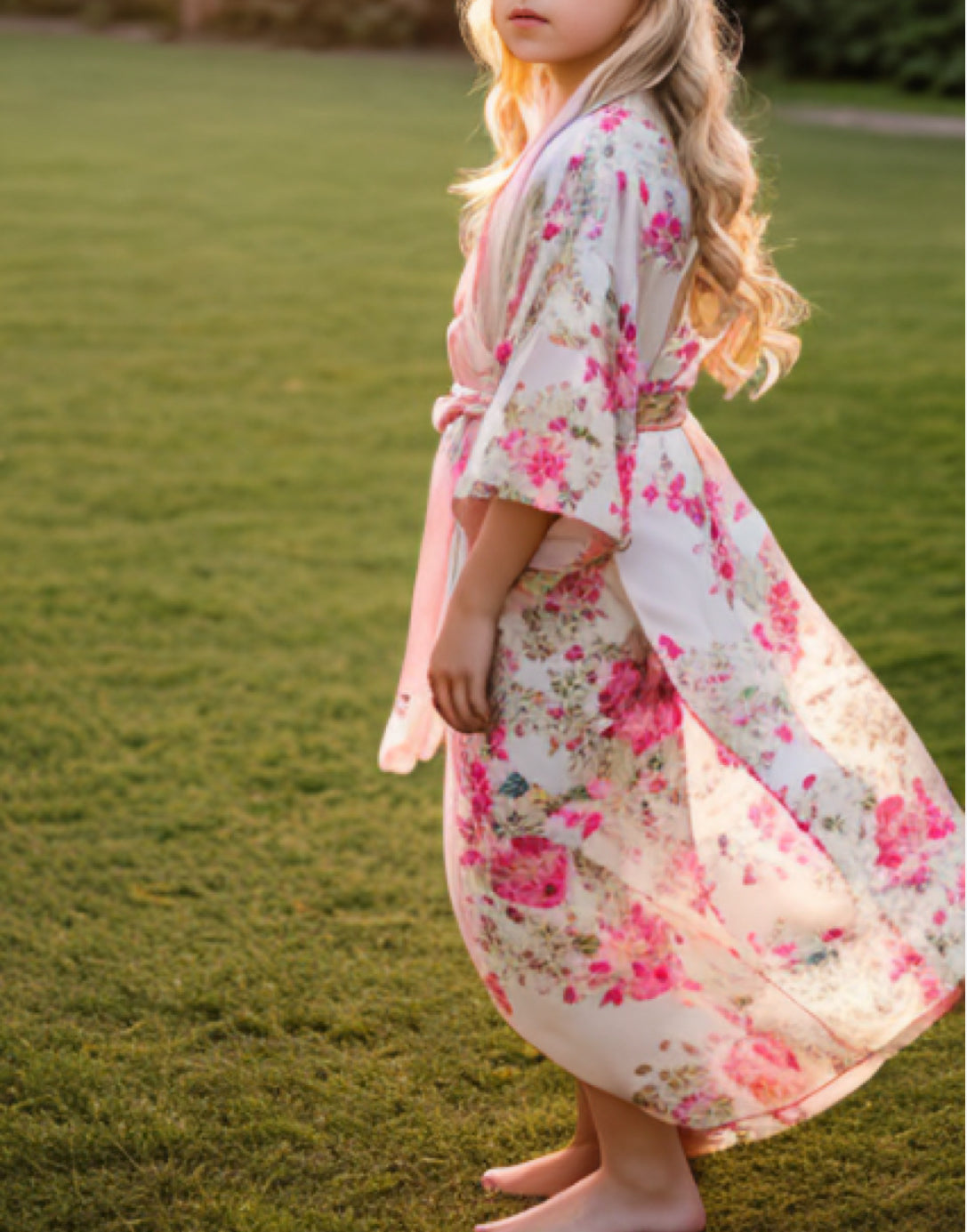 Side view of Girls Kimono Sleeve Robe.