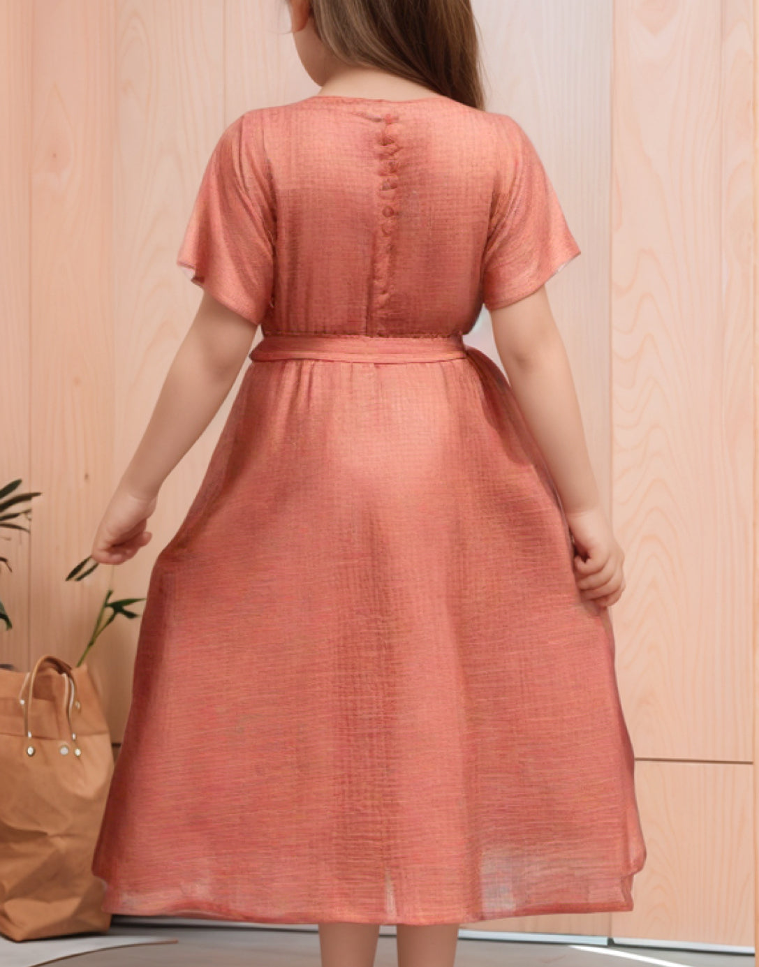 Back view of Girls Kimono Sleeve Wrap Maxi Dress.