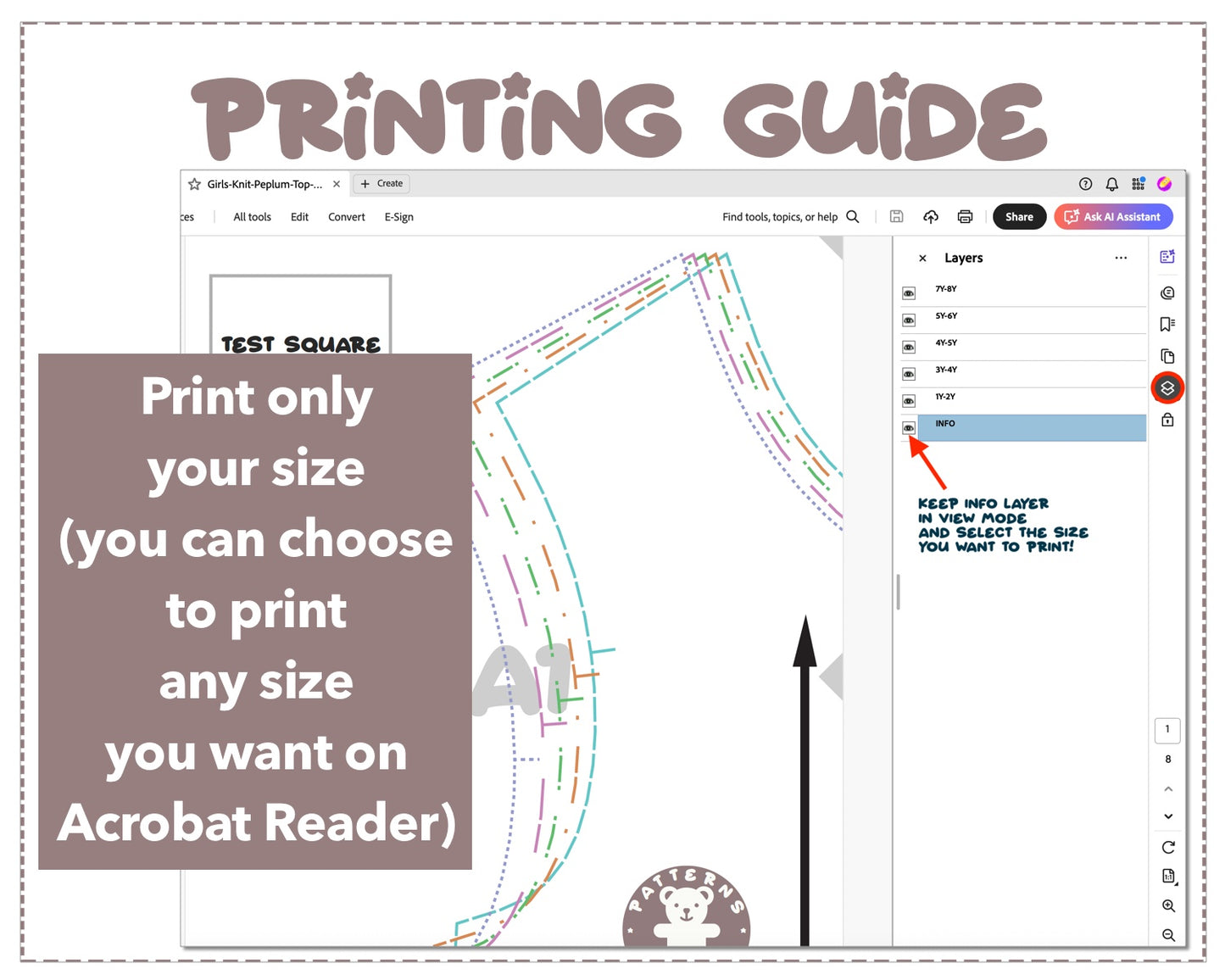 Girls Knit Peplum Top sewing pattern printing guide.