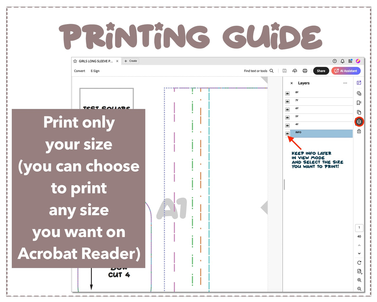 Girls Long Sleeve Princess Tulle Party Dress sewing pattern printing guide.
