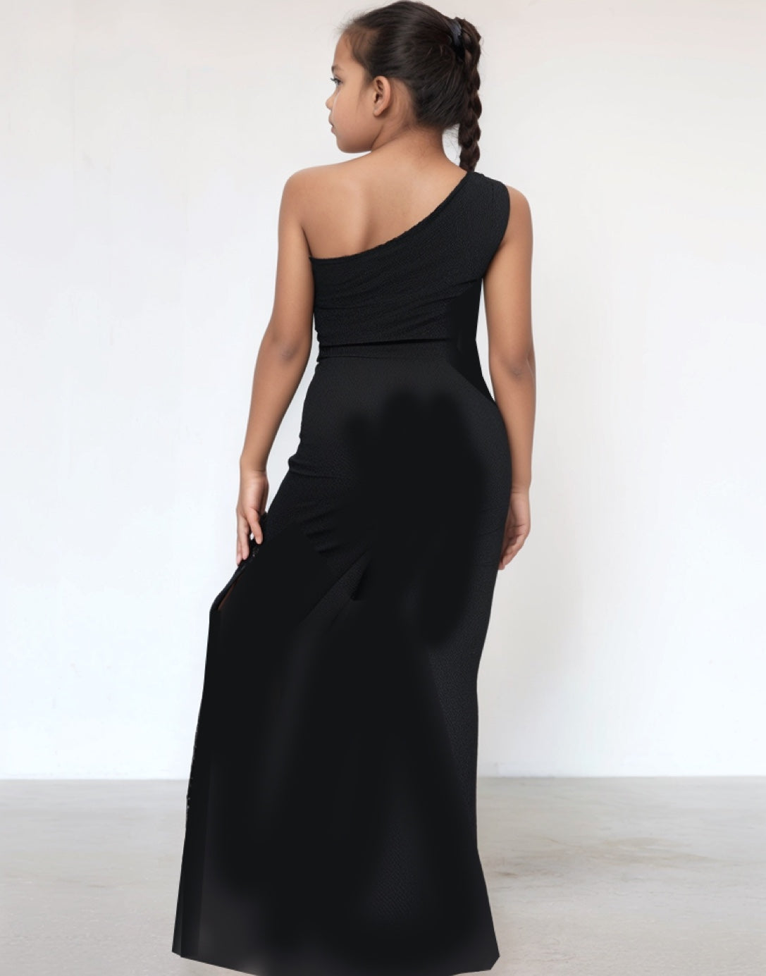 Back view of Girls One Shoulder Maxi Dress.